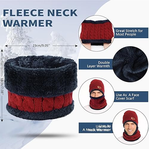 Vista 49 de FZ FANTASTIC ZONE Conjunto de gorro de invierno para hombre y mujer, bufanda de punto cálido, forro polar grueso, gorro de calavera, calentador