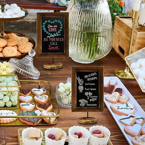 Miniatura 6 de MyGift Juego de 2 letreros de pizarra de 12 pulgadas con marco rectangular de madera soplada y base redonda, letrero rústico para mesa de boda,