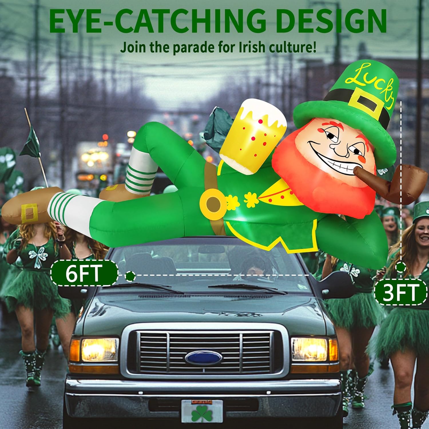 6FT St Patricks Day Inflatables Outdoor Decorations Tipsy Leprechaun Shamrock Blow Up Inflatable with LED Lights for Saint Patricks Day Yard Party Home Garden Holiday Irish Decor