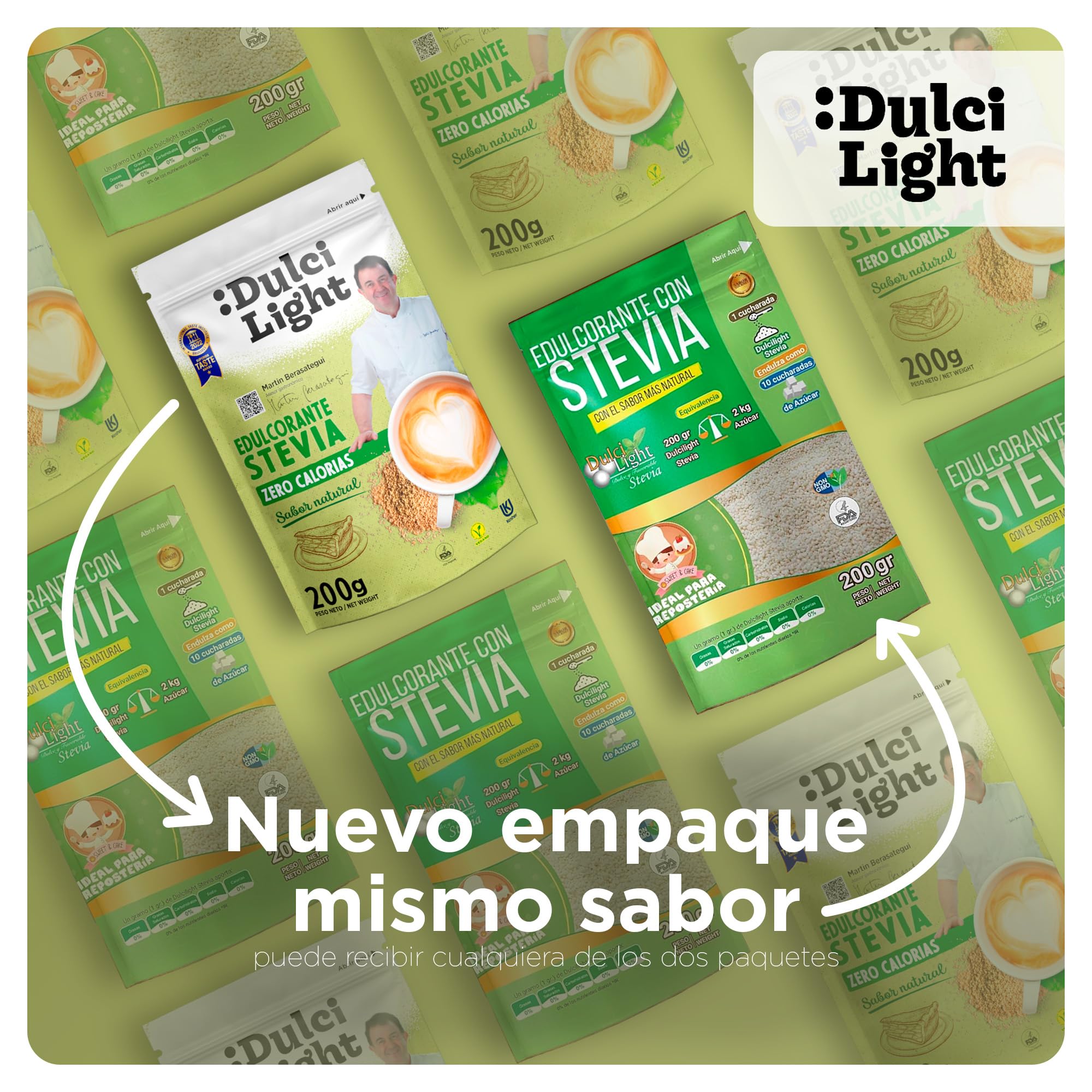 Dulcilight Estevia Granulada Doypack 200g Stevia 100% Sabor Natural Zero Calorías Edulcorante Sustituto del Azúcar No GMO Keto Vegano
