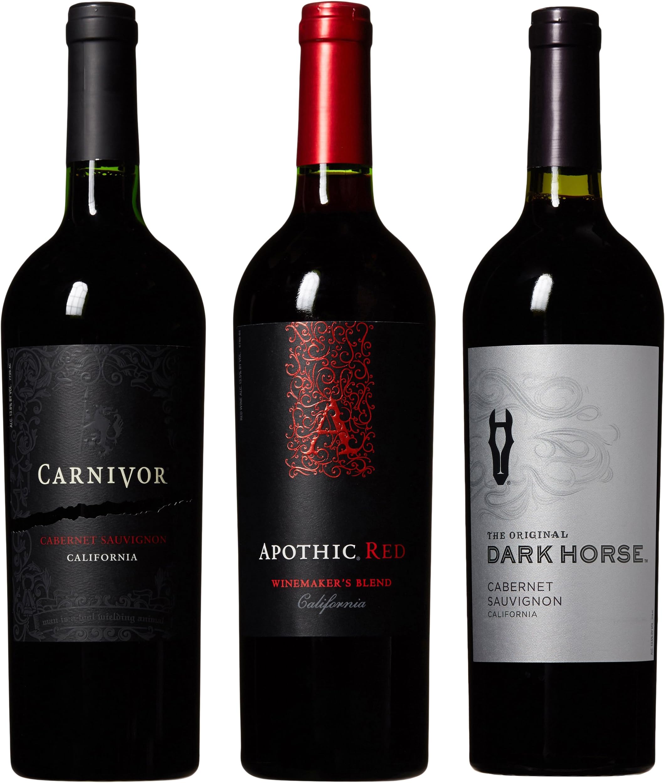 King of the Reds Dark Horse, Apothic and Carnivor Red Wine Mixed Pack, 3 x 750 mL