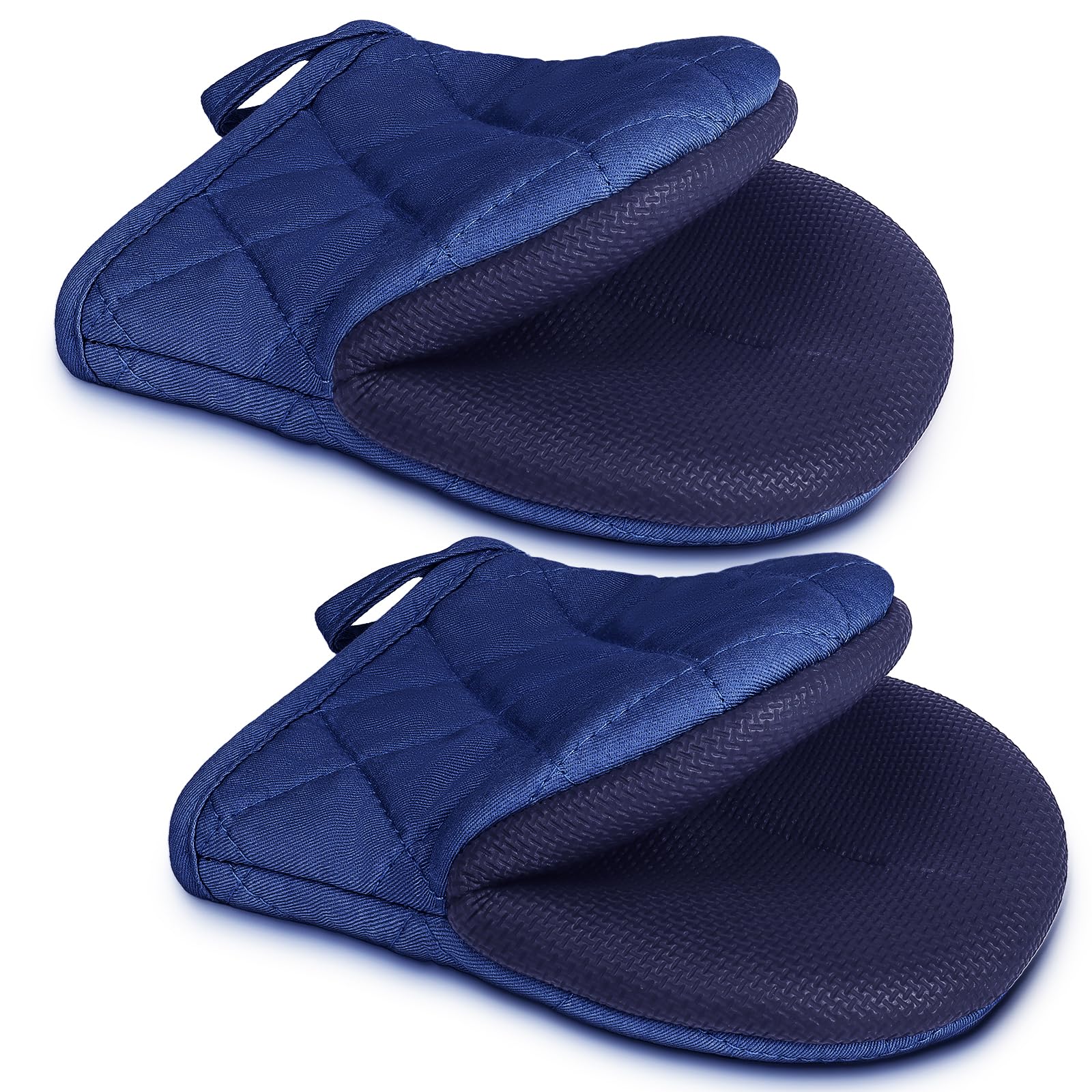 Oven Gloves, Pot Holder Set, 260°C Heat Resistant Oven Gloves with Non-Slip Silicone Surface and Hanging Loop, Thick Kitchen Gloves, Baking Gloves, Short Cotton Cooking Gloves