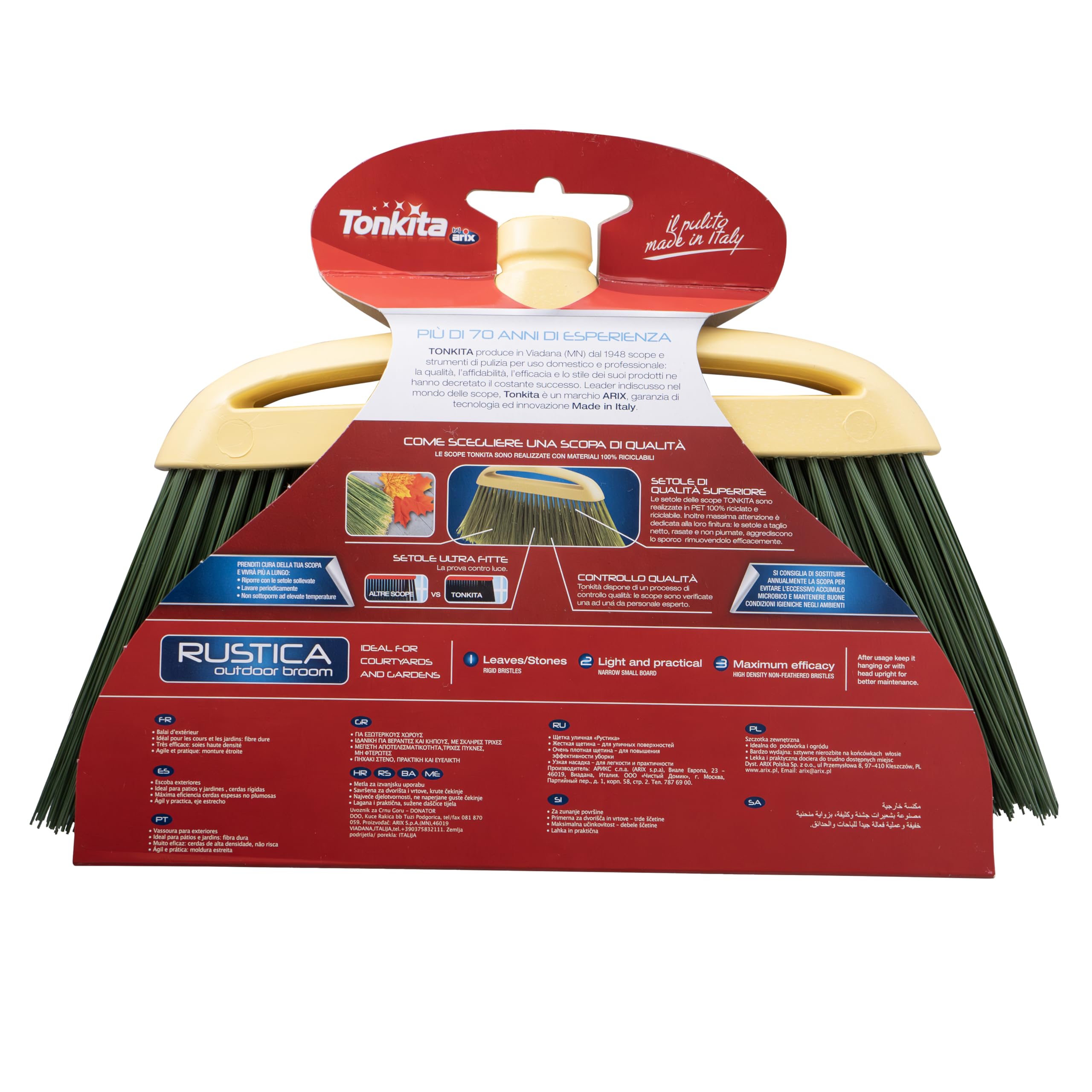 TONKITA | Rustica Scopa per Esterni, Scopa per Giardino e Cortile, Scopa con Setole Rigide, Materiale 100% Riciclato - Made In Italy