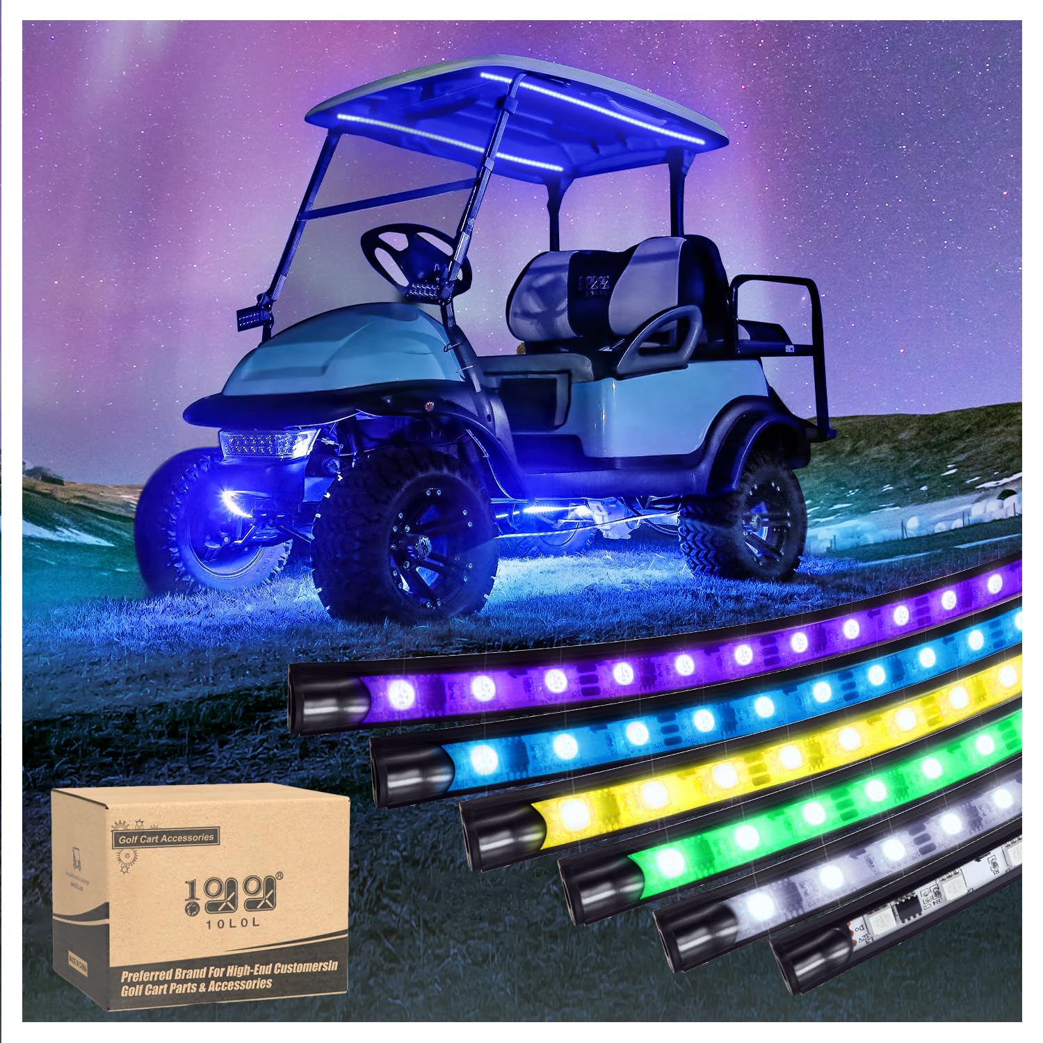 Photo 1 of 10L0L 6PCS Golf Cart Underbody Light Kit with Canopy Lights, Underglow LED Strip for Yamaha EZGO Club Car, 24 Modes Multicolor RGB Music Sync IP67 Waterproof
