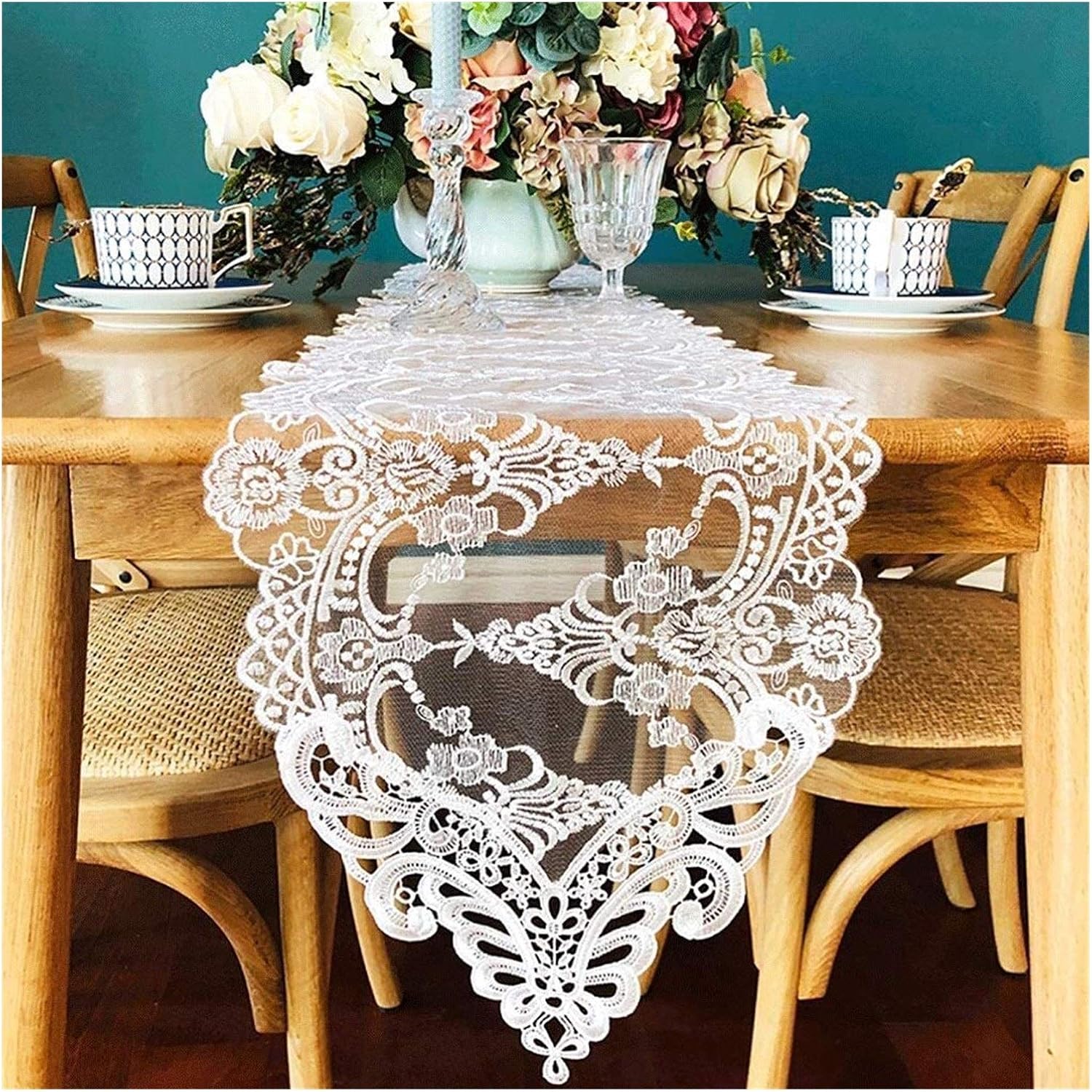 Table Runners Table Runner Decorative Table Runners Tablelcoth for Birthday Parties Weddings Table Runner Abstract Handmade Artistic Top Decor Wedding Tablerunners Go (White 27*150CM)