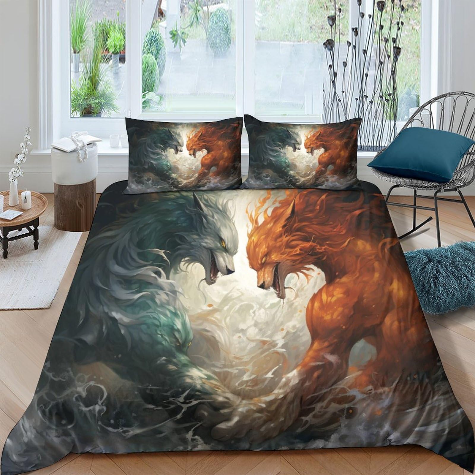 Housses de couettes en microfibre respirante IOFEER parure de lit imprimé renard 220x240