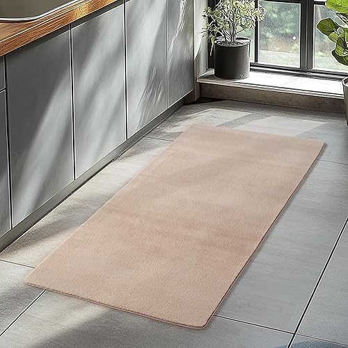 HomebyHome Kurzflor Teppich Läufer Flur 60 x 100 cm Beige - Teppich Weich, Wasch