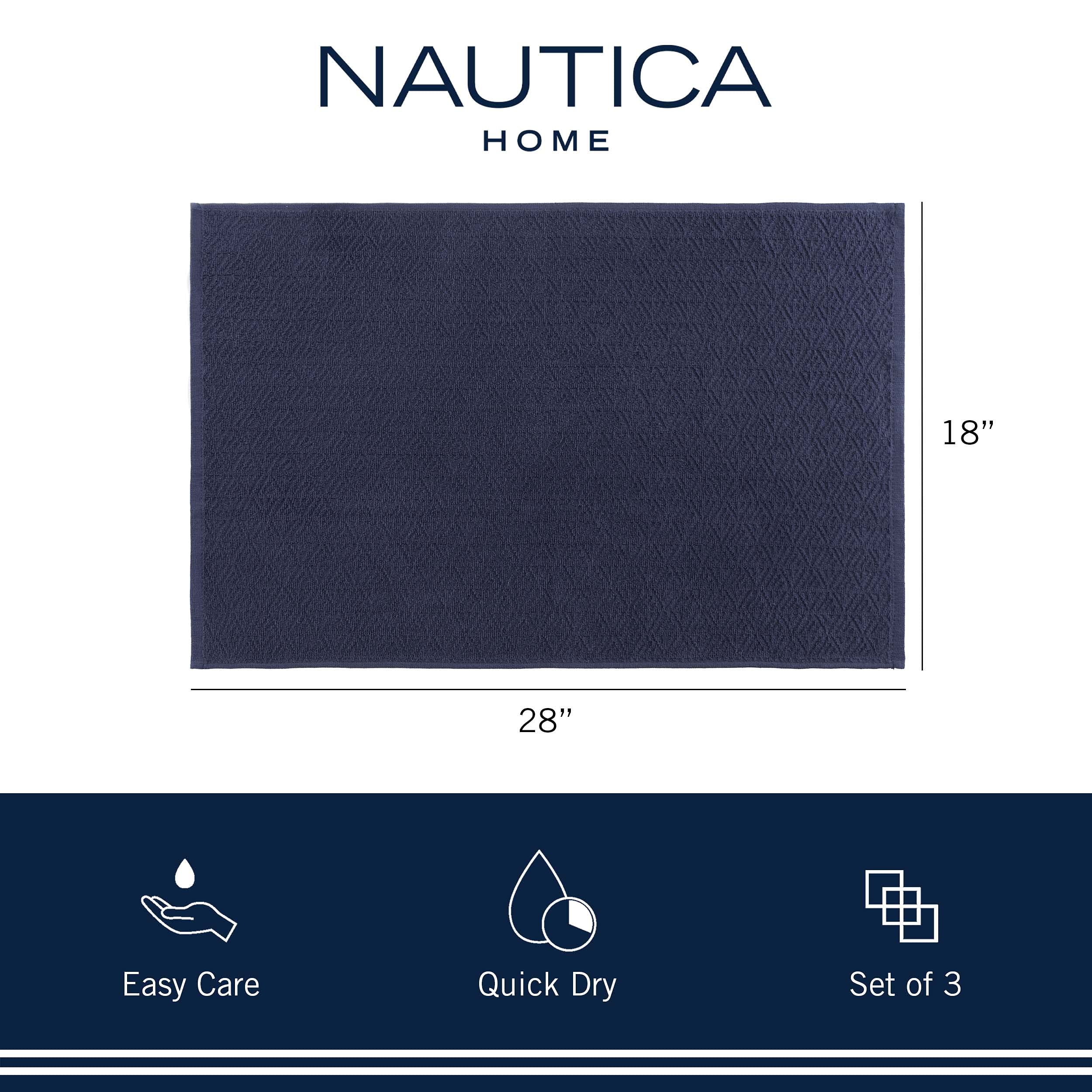 Nautica Set 3 Strofinacci Cucina In Cotone, 45,7x71,1 Cm, Super Assorbenti, Multiuso, Tema Marino