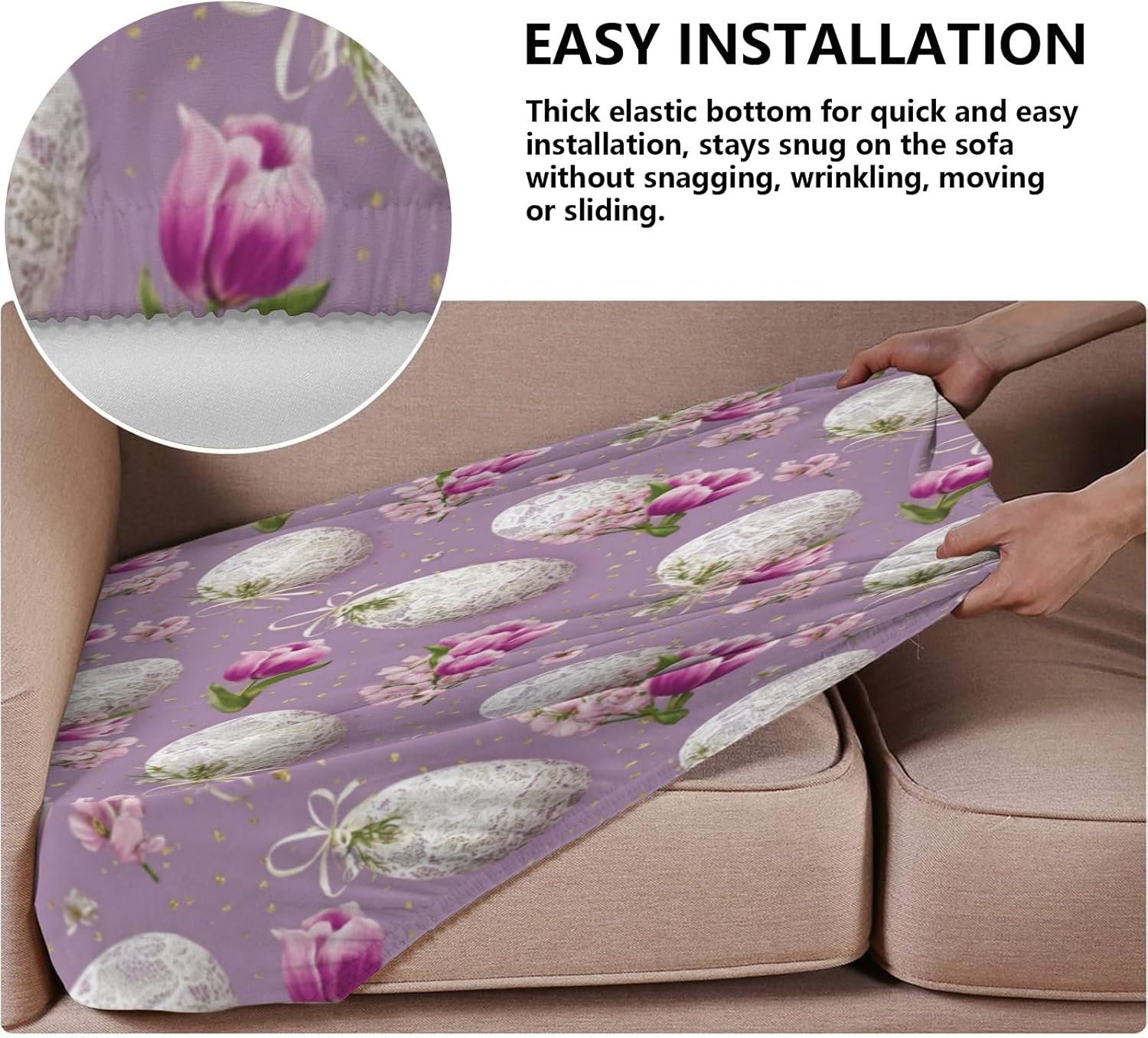 Soft Floral Eggs Heart Loveseat Covers Couch Covers for 2 Cushion Couch, 2-Piece Stretch Sofa Slipcovers Anti-Slip Washable Furniture Protectors for Dogs Pets