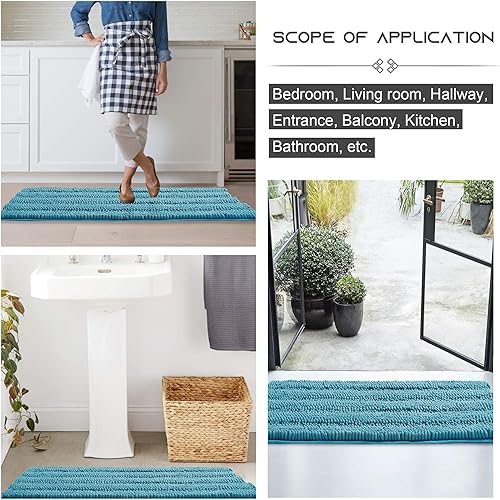 Miniatura 6 de NICETOWN Alfombra de baño antideslizante, absorbente, suave, esponjosa, gruesa, a rayas, antideslizante, de microfibra, de secado rápido, para