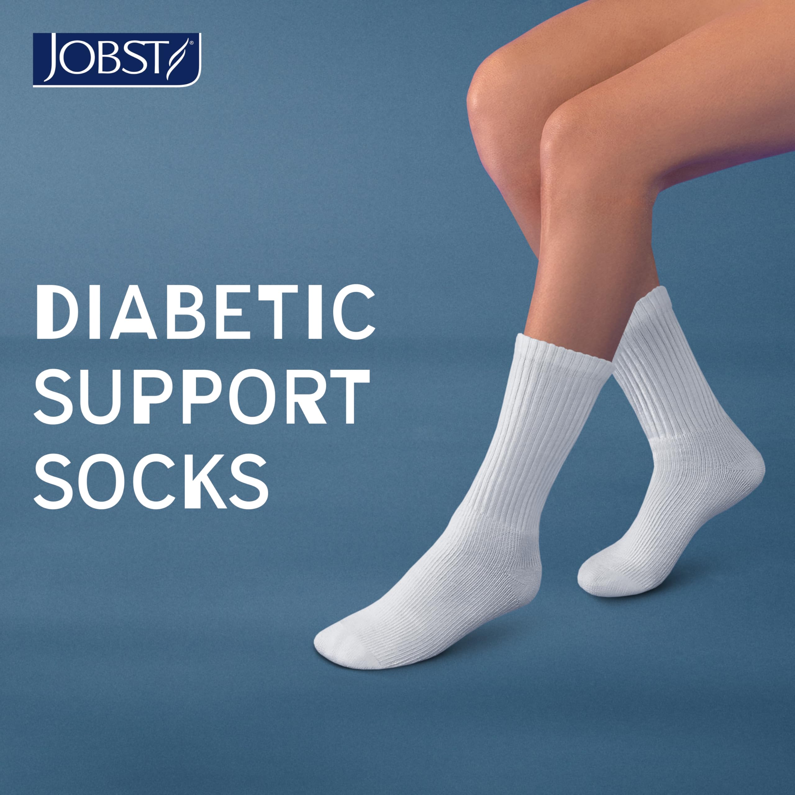 JOBST SensiFoot Diabetic Compression Socks for Men and Women 8-15 mmHg with Seamless Toe and Moisture Management - Extra Padding in Toe, Foot, and Heel Area - Crew Length - Closed Toe - White, Large