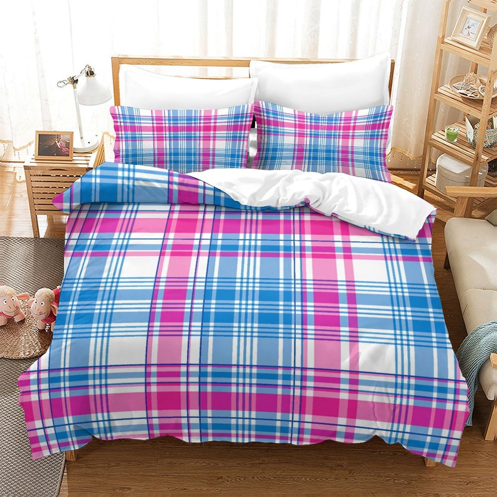 Parure de lit douce king size housse de couette 220x240 et taies d'oreiller