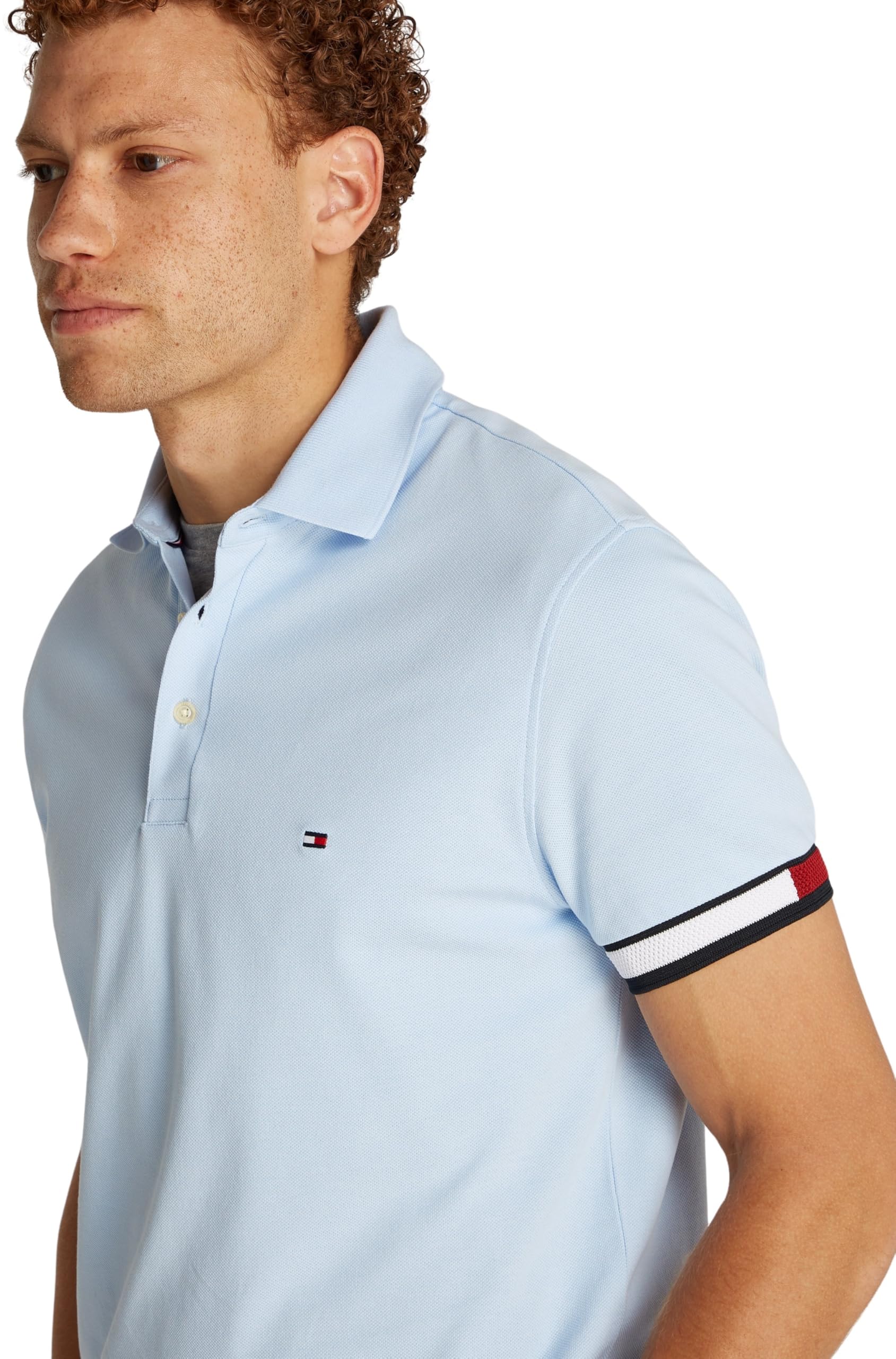 Tommy Hilfiger Uomo Maglietta Polo Maniche Corte Flag Cuff Slim Fit