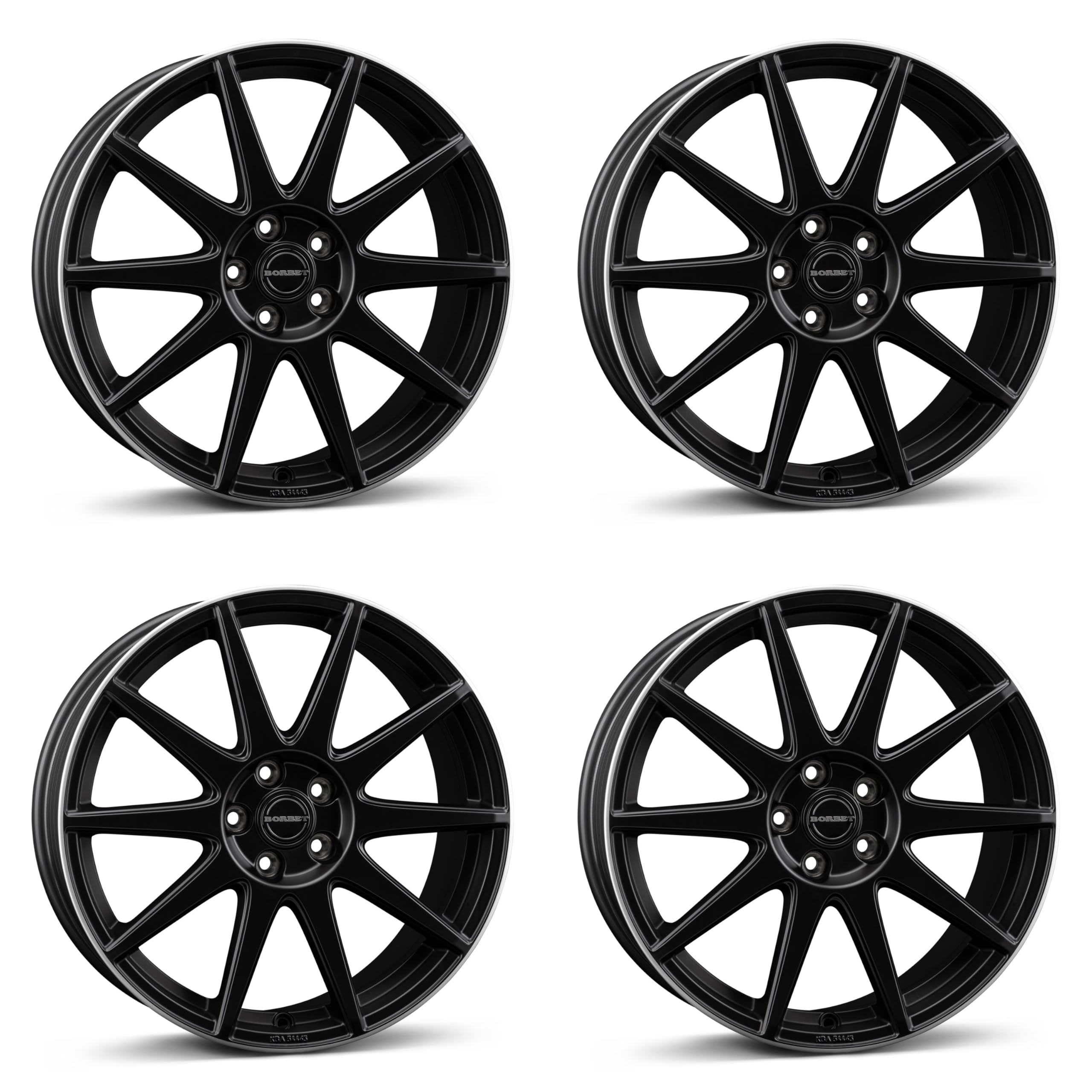 4x Borbet Felgen GTX 8.0x19 ET50 5x108 black matt rim silver kompatibel mit Opel Astra Combo Grandland