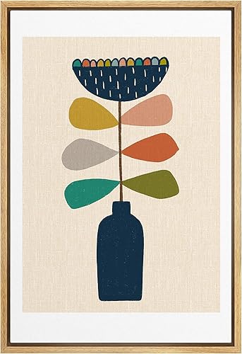 IDEA4WALL Lienzo enmarcado para pared, arte de línea de pera verde con hojas rosadas, formas geométricas, ilustraciones, arte moderno, elegante,