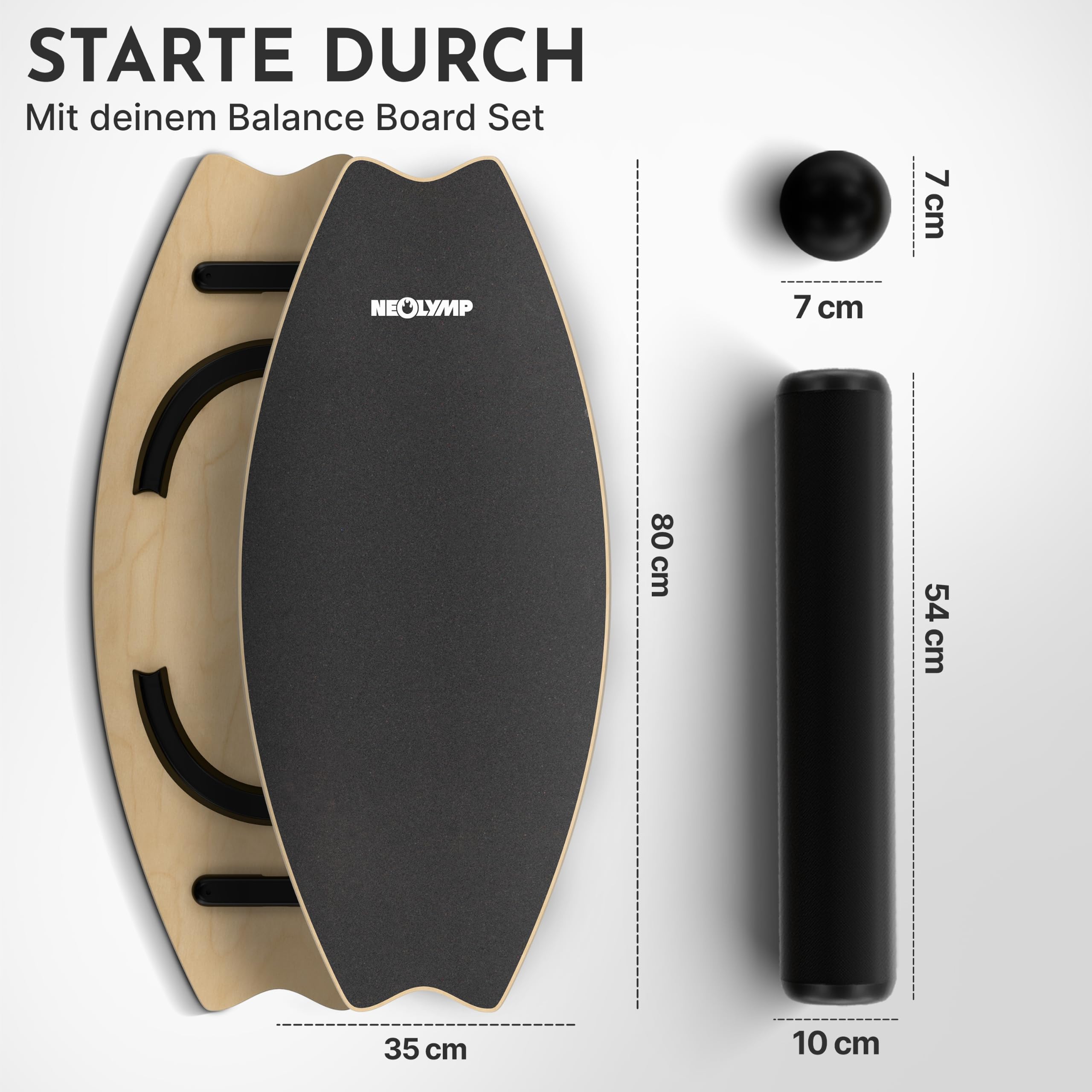 NEOLYMP Balance Board Holz – Gleichgewichtstrainer für Erwachsene & Kinder – rutschfest & bis 210 kg belastbar – 7 Schwierigkeitsstufen – Magnetisch einstellbar