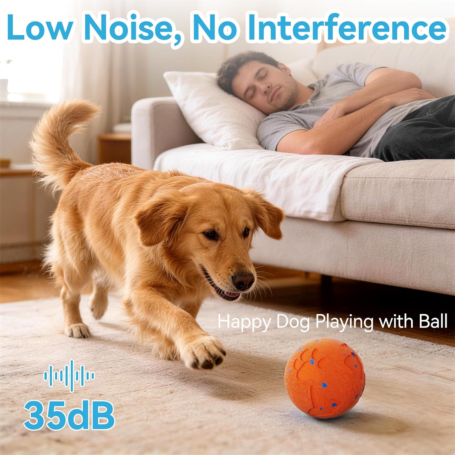 Smart Interactive Dog Toy Ball, Automatic Moving Rolling & Bouncing, Motion Activated E-TPU Dog Ball, Waterproof Chew Resistant for Medium & Large Dogs (Orange)