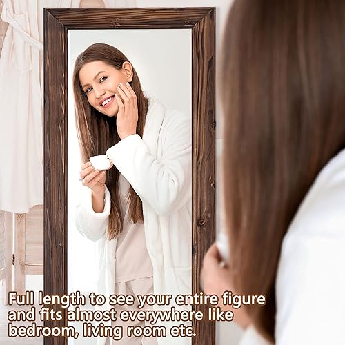 Miniatura 2 de Trvone - Espejo de cuerpo entero con marco de madera maciza espejo de piso con soporte espejo de pared vertical y horizontal para dormitorio sala de