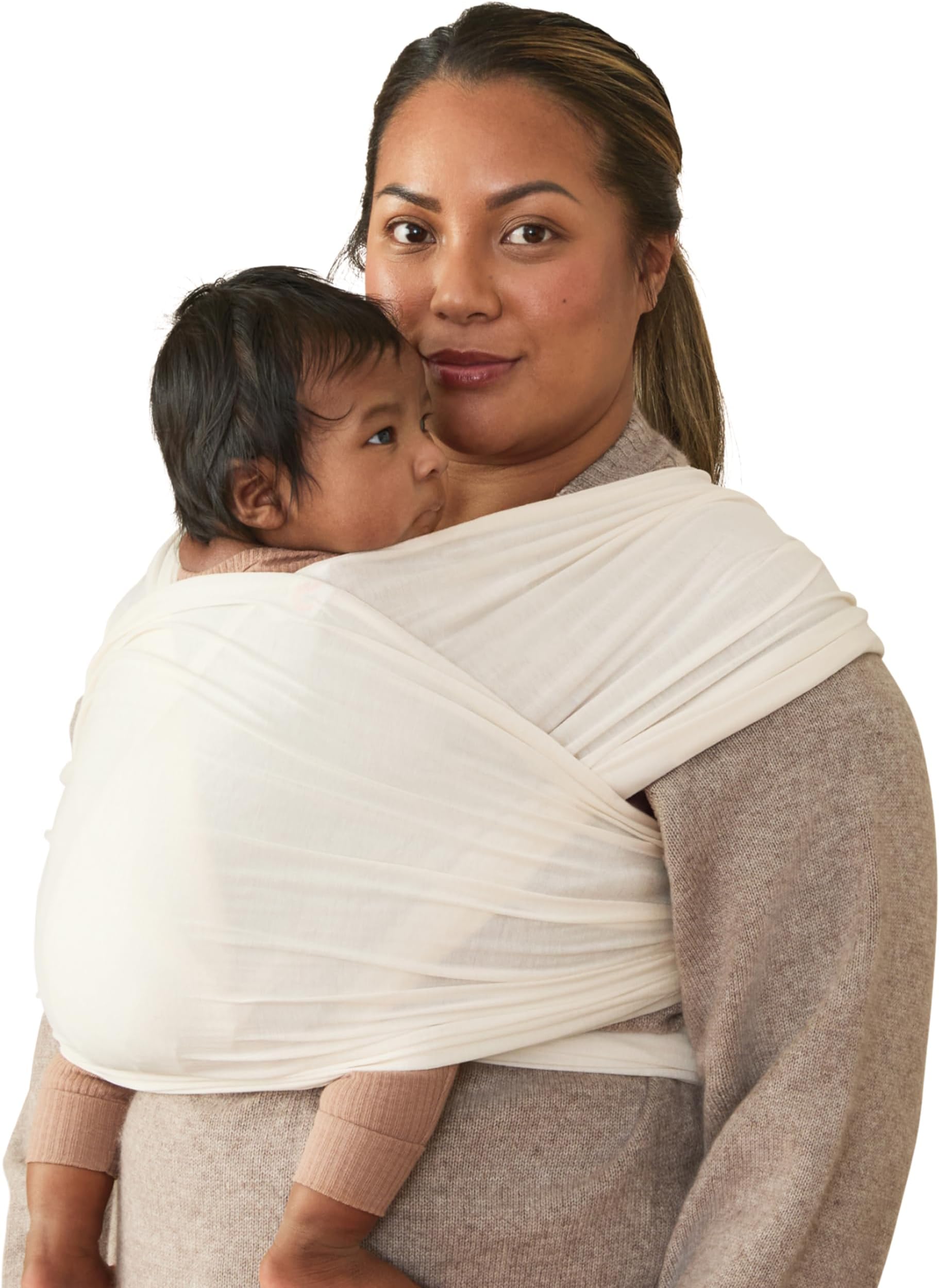 Aura Baby Wrap Carrier for Newborn 0-12 Months (8-25 lbs) - Soft Stretchy Infant Wrap Carrier with Hip-Healthy Positioning, Pre-Tied Design - Cream
