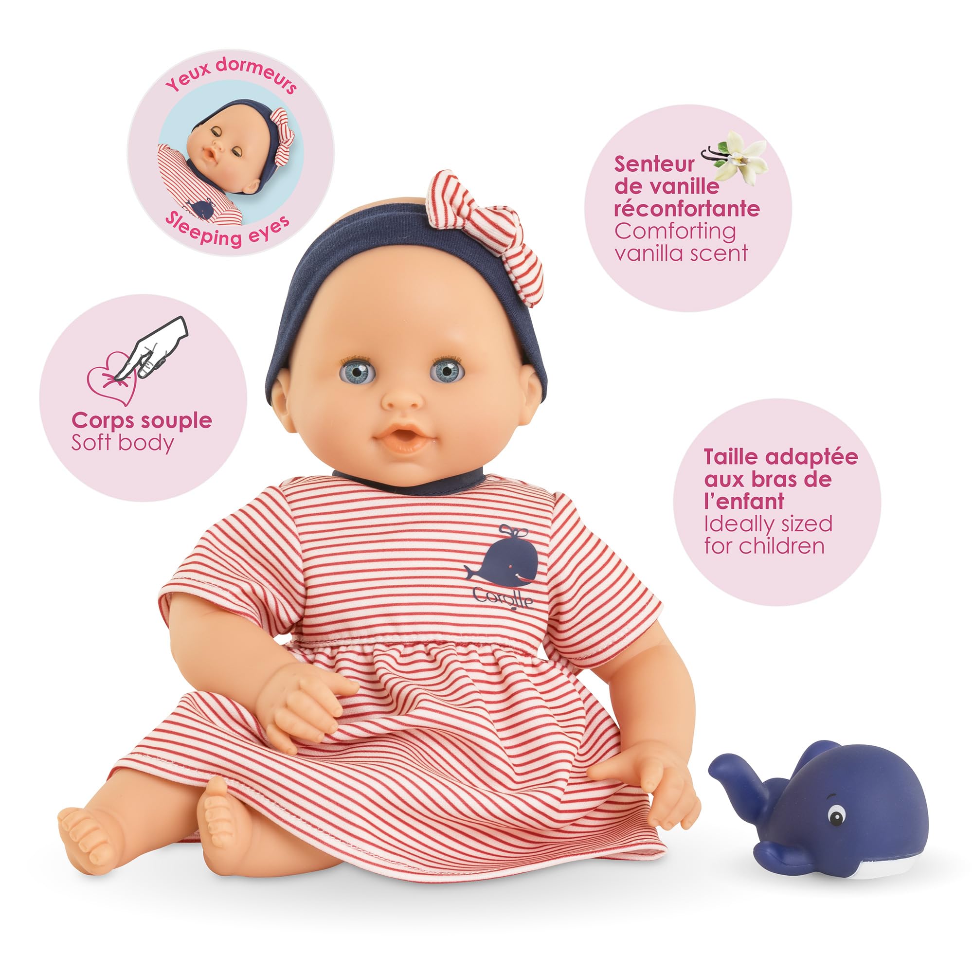 Corolle - Mon Premier Poupon, Bébé Bain Calypso, avec Jouet de Bain Baleine, 30cm, dès 18 Mois, 9000100860
