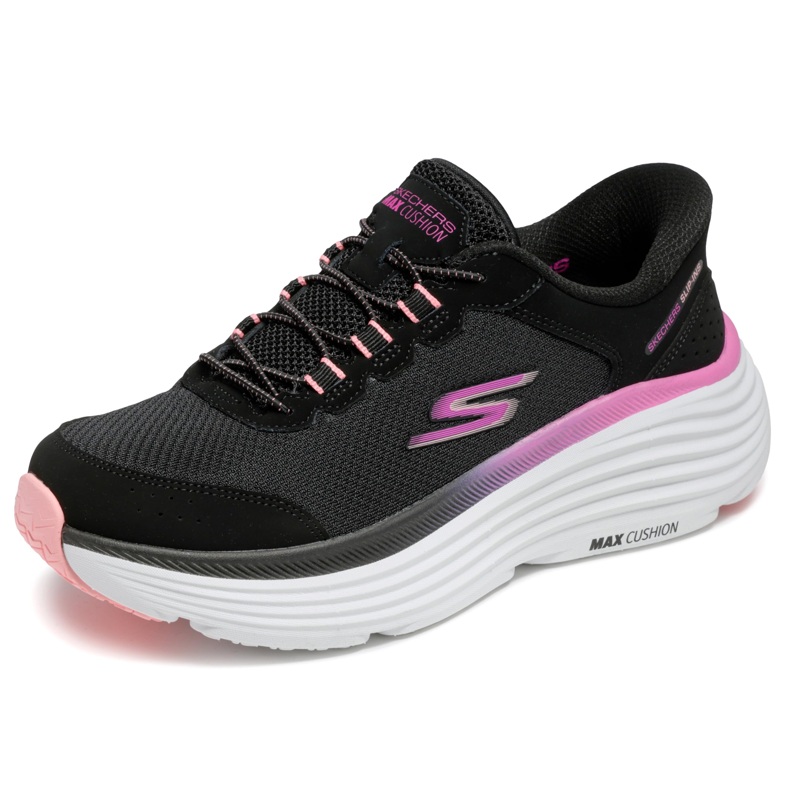 Skechers Women's Max Cushioning Endeavour Cardova Hands Free Slip-ins Sneaker, Schwarz/Rosa, 36.5 EU