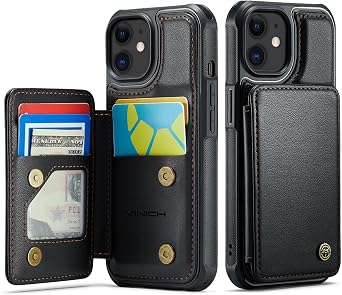 حافظة محفظة Vinich لهاتف iPhone 11 مع حامل بطاقة، وفتحات ائتمان RFID، وغطاء هاتف مقاوم للصدمات مناسب لهاتف iPhone 11 مقاس 6.1 بوصة باللون الأسود