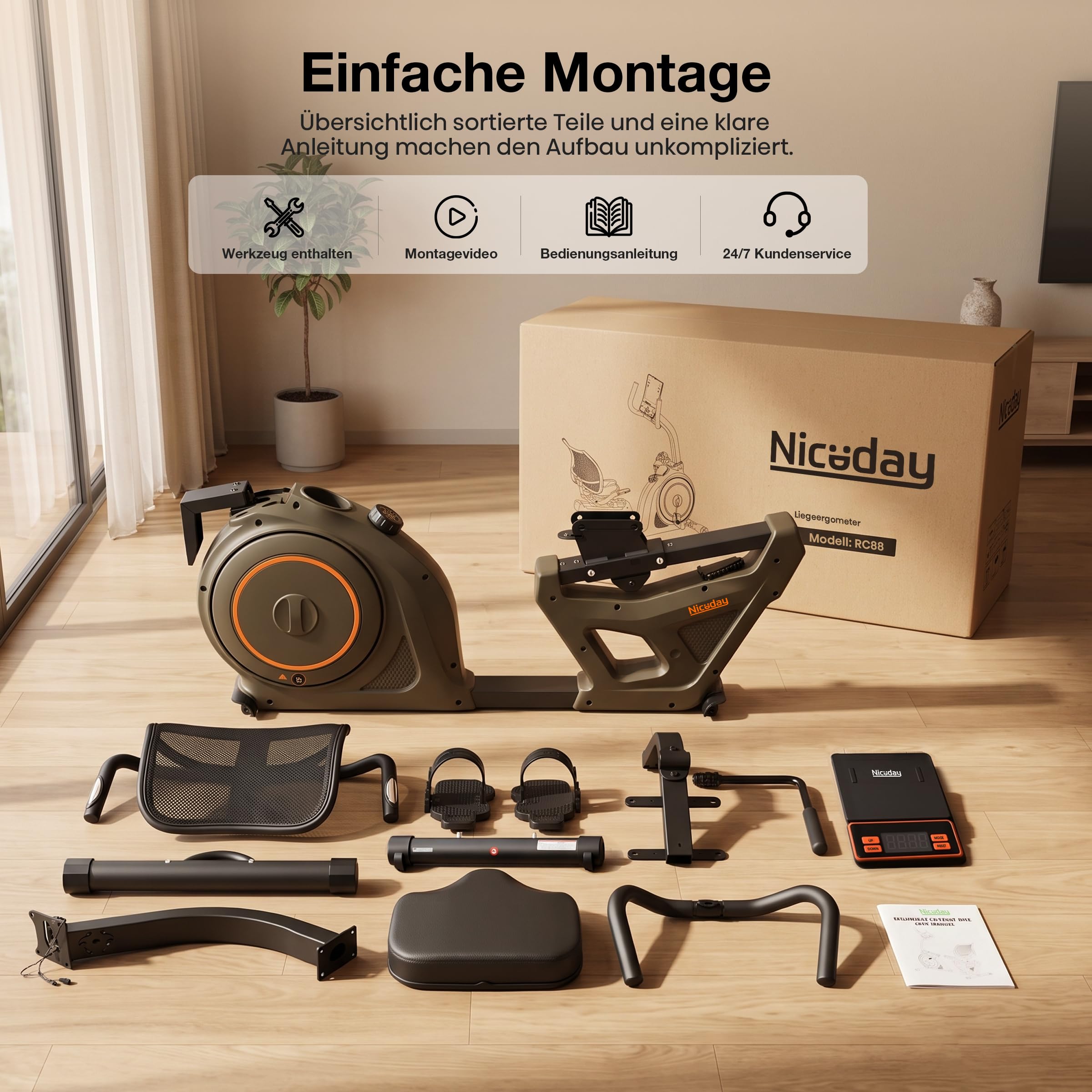 Niceday Liegeergometer für Senioren & Reha, 150kg Belastbar & 90% Vormontiert. Leiser Heimtrainer, Tiefer Einstieg, 16 Stufen, Ergonomischer Sitz & Rückenlehne – Geschenk für Mama & Papa