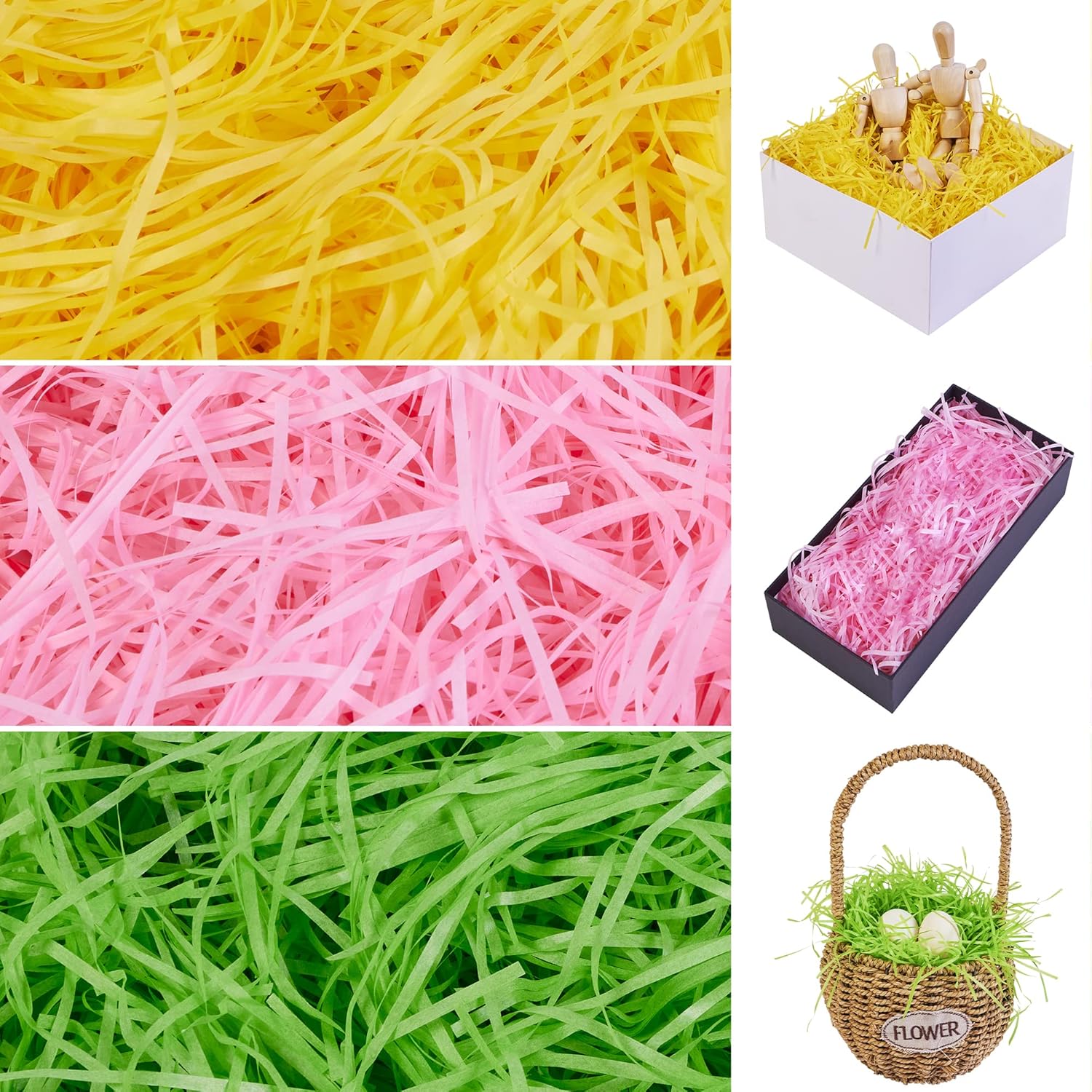 JOYIN 2.25 LB Easter Grass Gift Wrap Crinkle Filler Paper(Green, Pink, Yellow), Shred for Basket Filling, Gift Wrapping, Party Decoration, Easter Egg Hunt, Party Favors, Basket Grass Filler(36 Oz)
