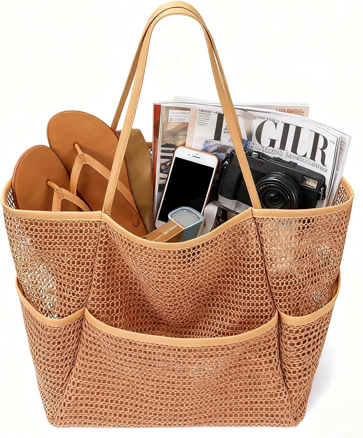 Large Beach Bags for Women, Mesh Beach Tote with Zipper, Foldable Pool Tote Bag Travel Beachbag Waterproof Sandproof - Image 4