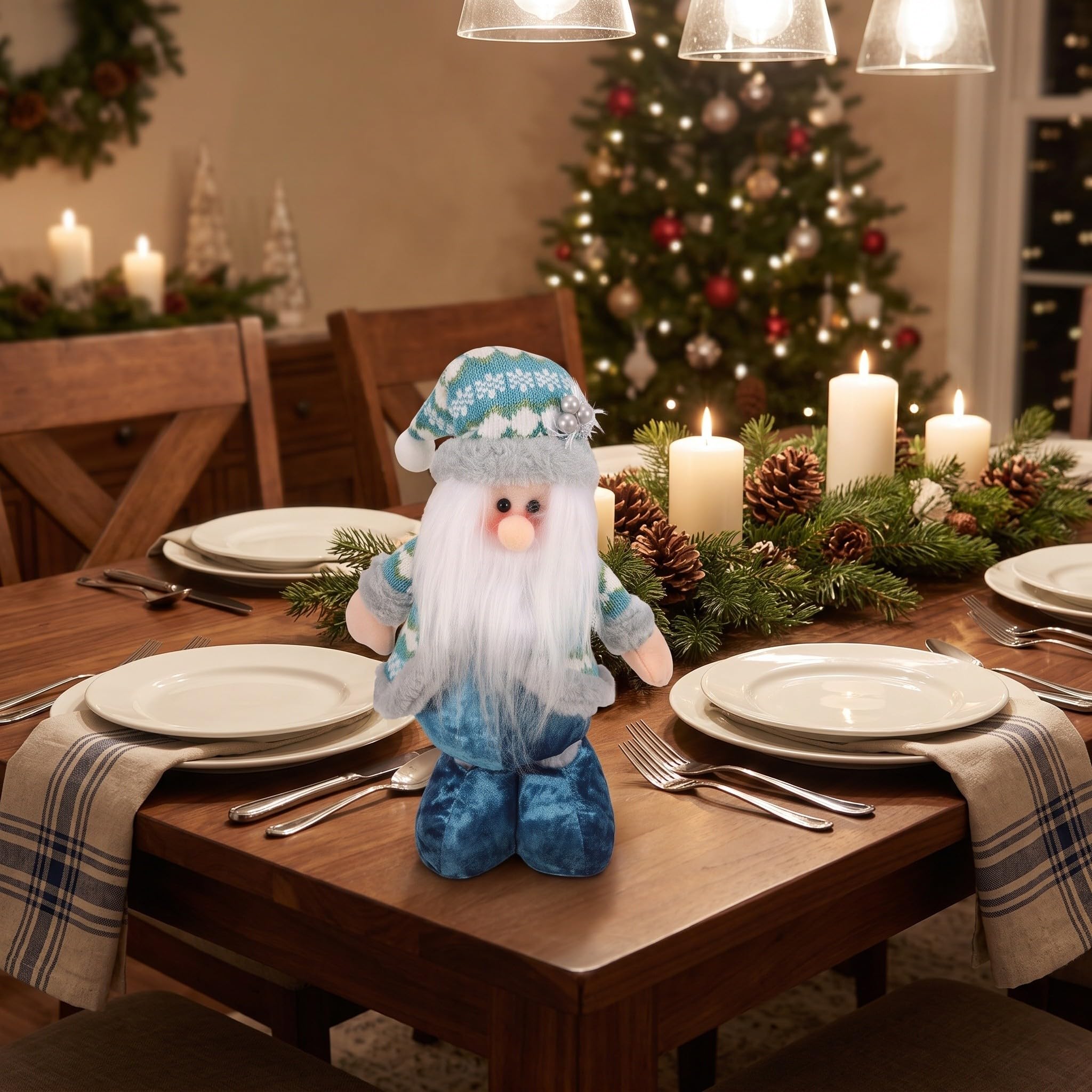 Didiseaon Statuetta di Babbo Natale con gambe retrattili, gnomo di Babbo