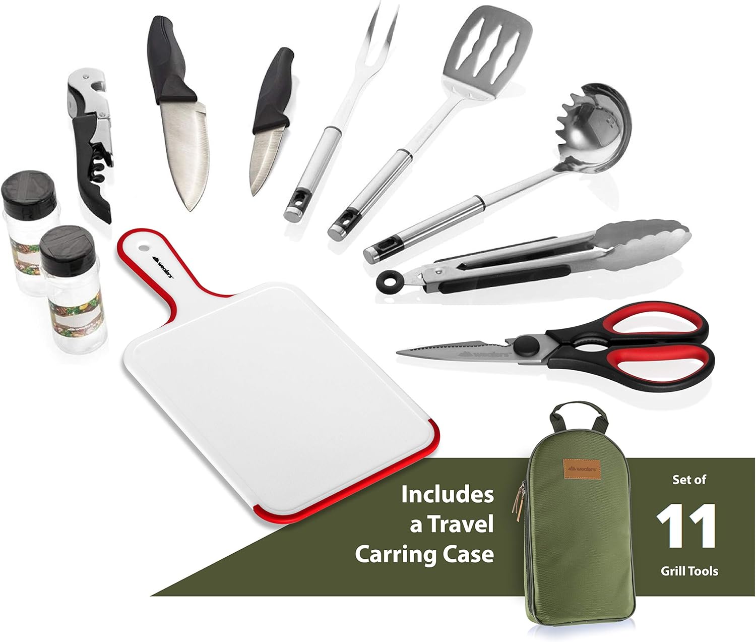 11 Piece Camp Kitchen Cooking Utensil Set Travel Organizer Grill Accessories Portable Compact Gear for Backpacking BBQ Camping Hiking Travel Cookware Kit Water Resistant Case (Green) : Sports & Outdoors