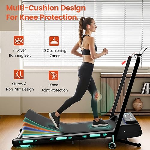 Miniatura 6 de Cinta de correr con 12% de inclinación automática de 11 niveles, almohadilla para caminar con barra de mango, capacidad de 450 libras, cintas de