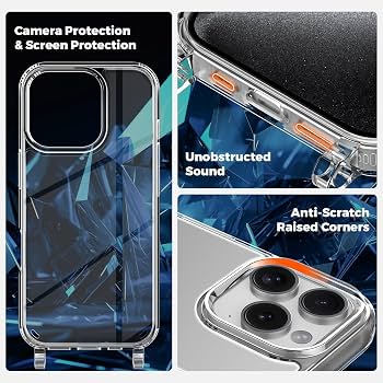 Caslord Coque Avec Cordon Pour Google Pixel 8 Pro - Étui Transparent Lanière Réglable 1.6M Noir