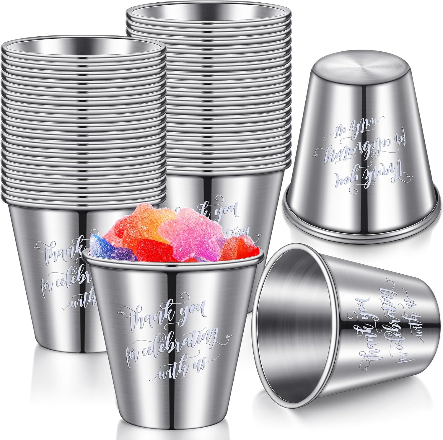 Pinkunn 48 Pcs Party Stainless Steel Shot Glasses Bulk