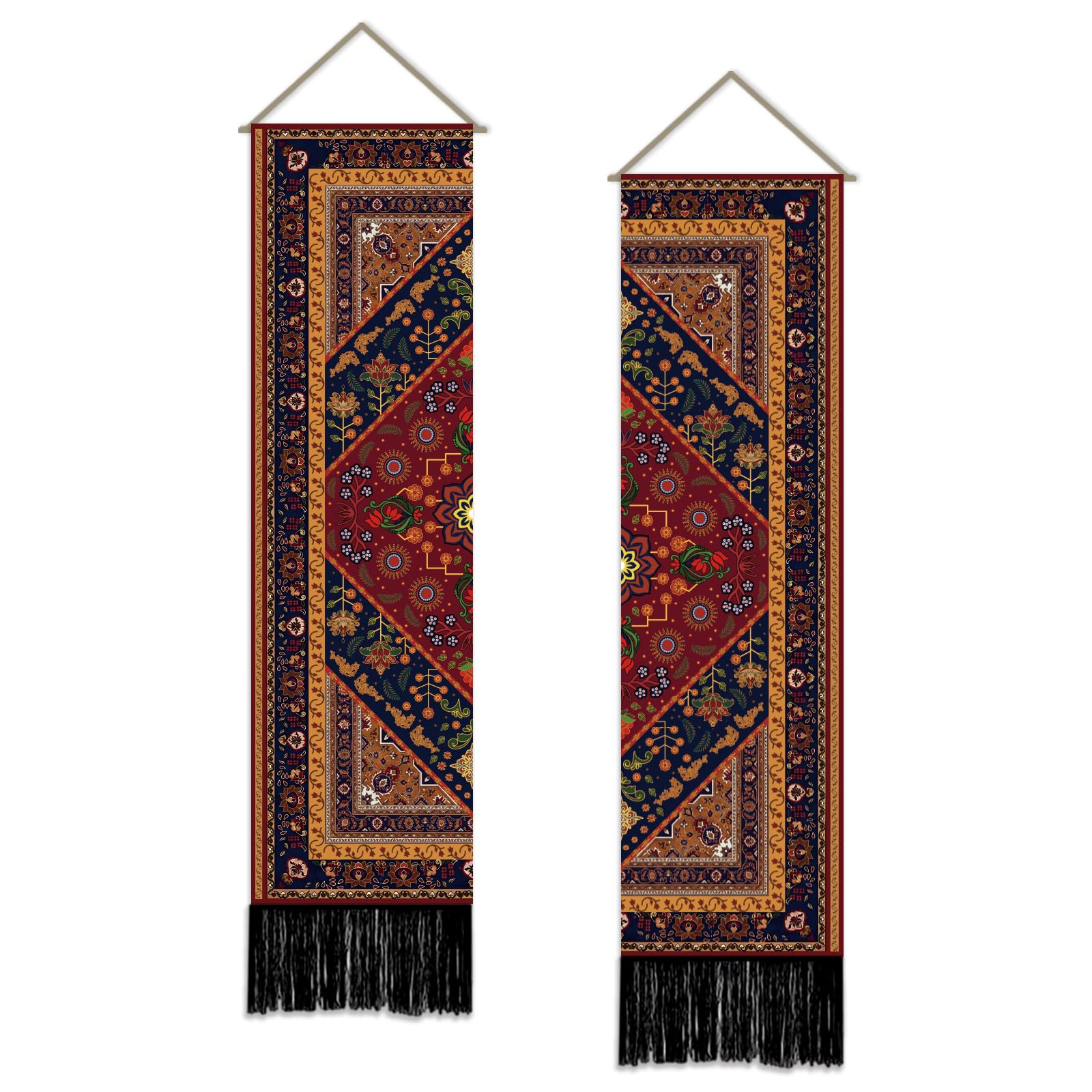 SUPERDANT Set di 2 arazzi verticali, 130 x 33 cm, stile bohémien, da appendere alla parete, stile retrò, stretti, per soggiorno, camera da letto, portico, grotta degli uomini, colorati