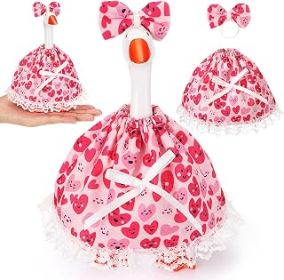 Valentines Day 7 Inch Mini Desk Goose Outfits Romantic Dress and Bow Hat Desk Goose Costume for Duck Statue Decor