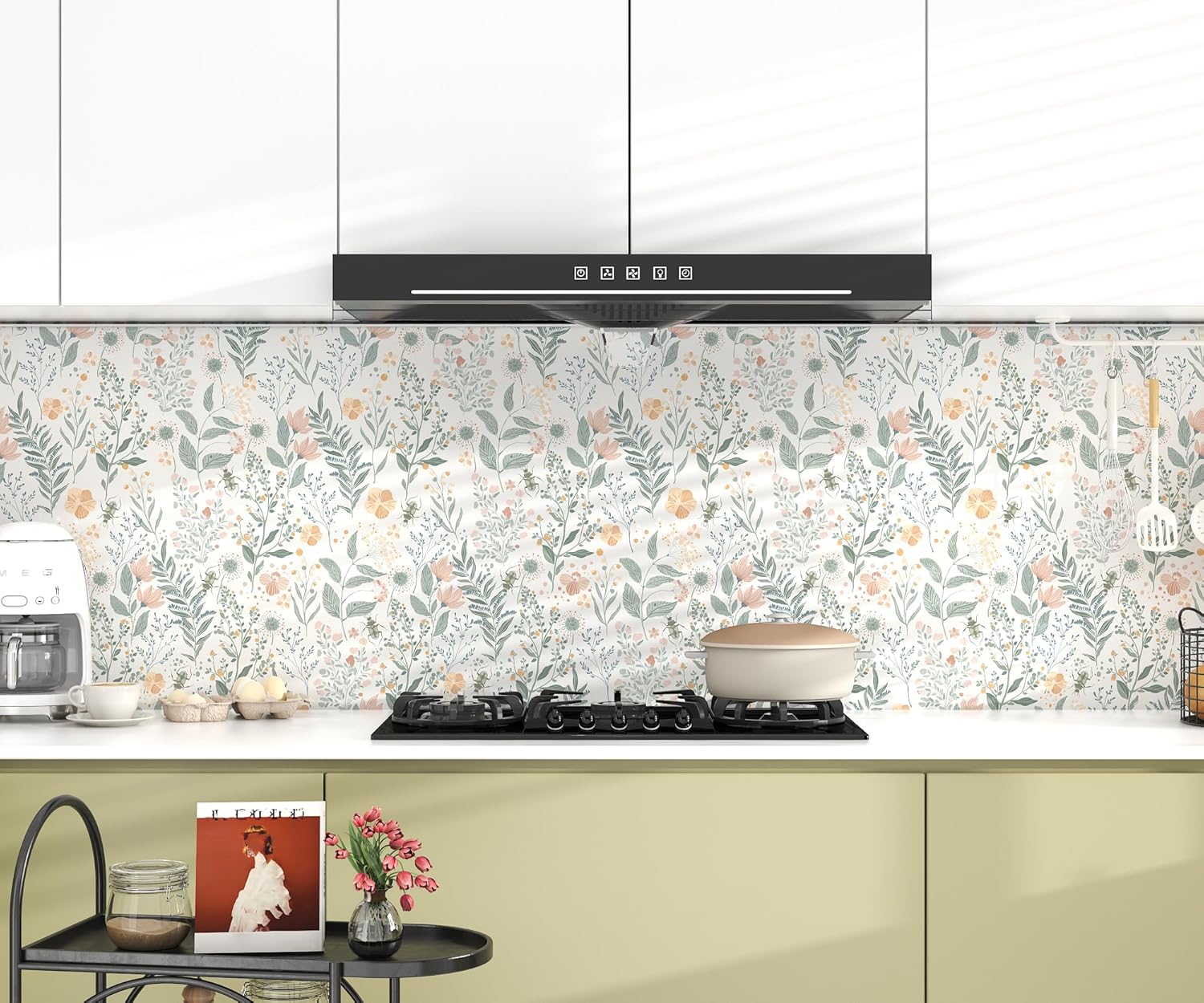Floral Peel and Stick Wallpaper Boho 17.3"x78.8" Wildflower Wallpapers Botanical Floral Contact Paper for Cabinets Modern Self Adhesive Removable Wallpaper Bedroom Waterproof Decor Vinyl Roll