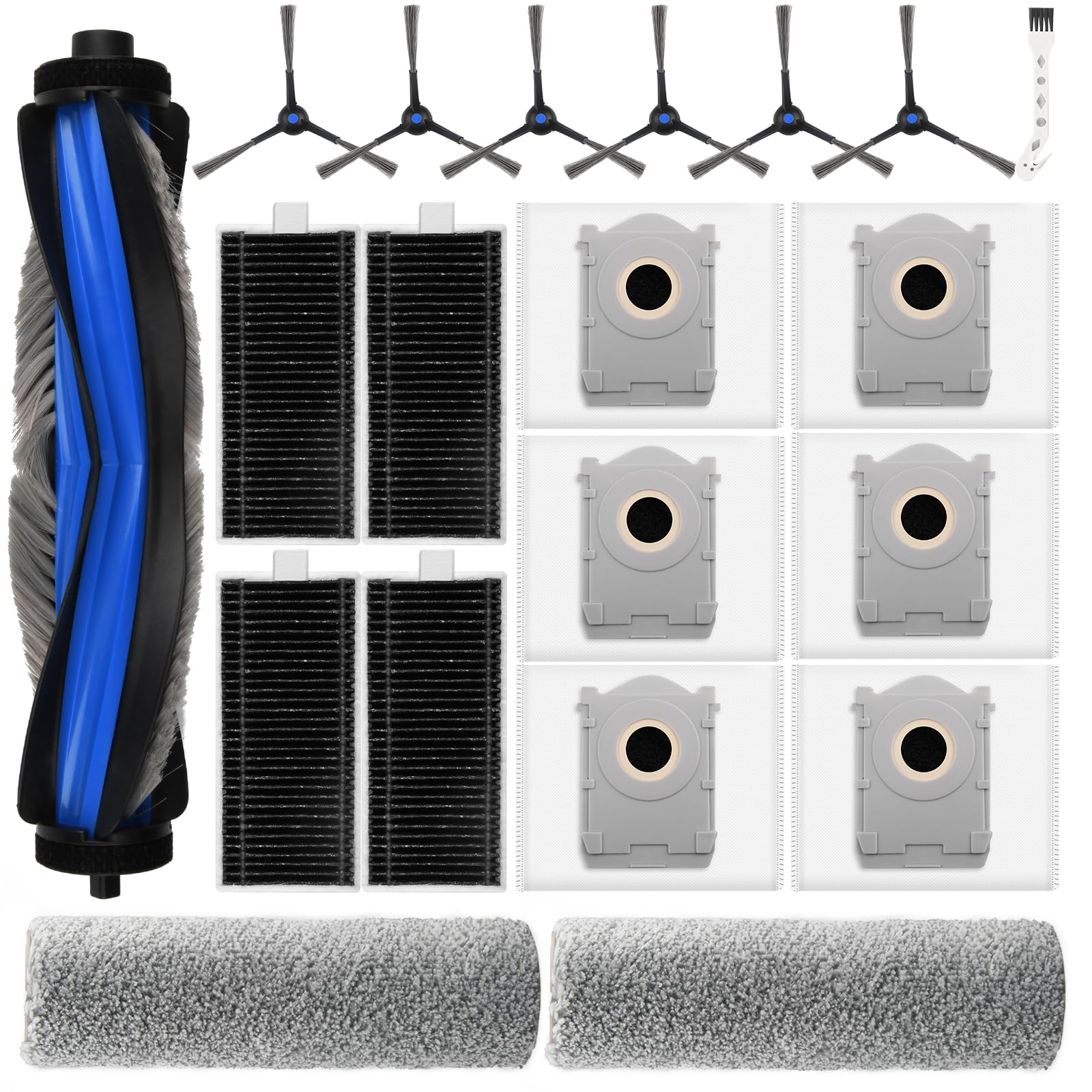 20 Pack Replacement Accessories Kit Compatible with ECOVACS DEEBOT X8 Pro Omni/T50 Pro Omni/Yeedi S14 Plus Robot Vacuum, 1 Main Brush, 6 Side Brush, 4 HEPA Filter, 2 Mopping Roller, 6 Dust Bag-image-8