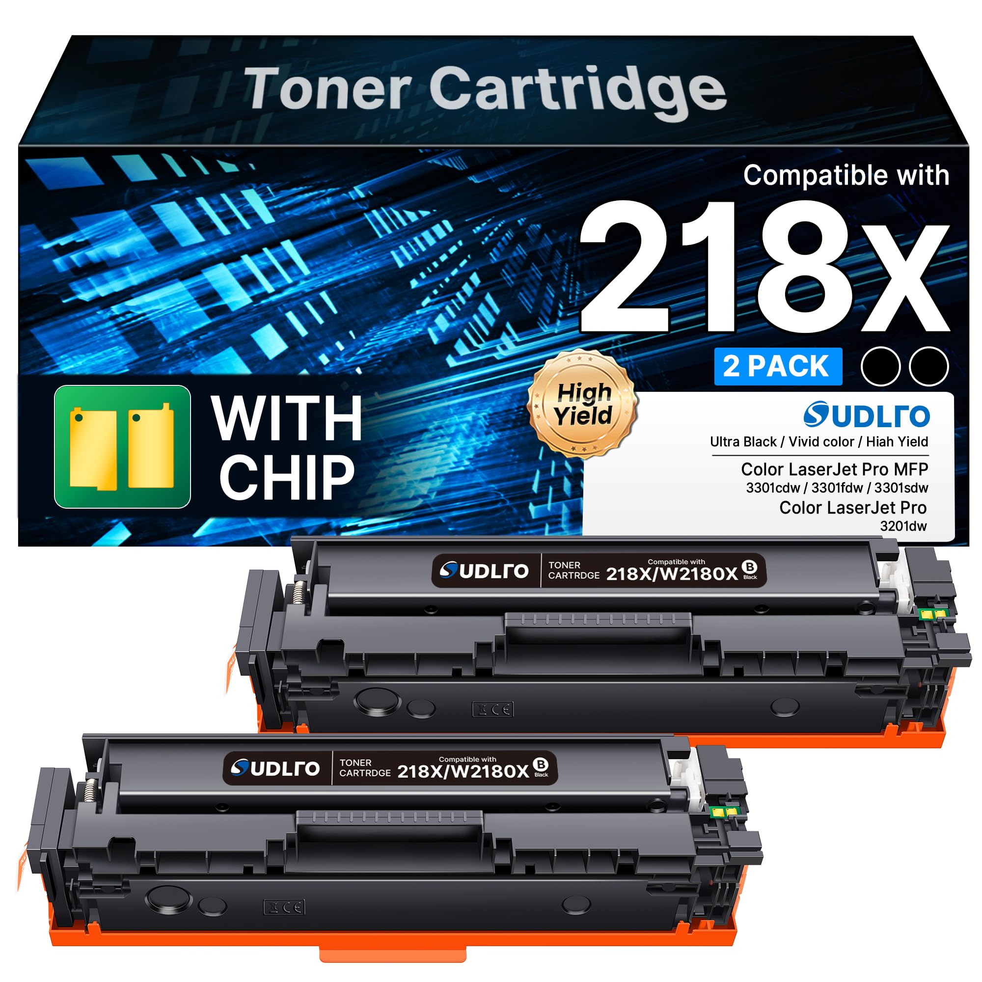 218X W2180X Toner Cartridges Black (with Chip) - 218A High Yield Replacement for HP 218X Toner cartridges 4 Pack HP 218A Work with Color Pro MFP 3301fdw 3301cdw 3301sdw 3201dw Printer Ink, 2 Pack