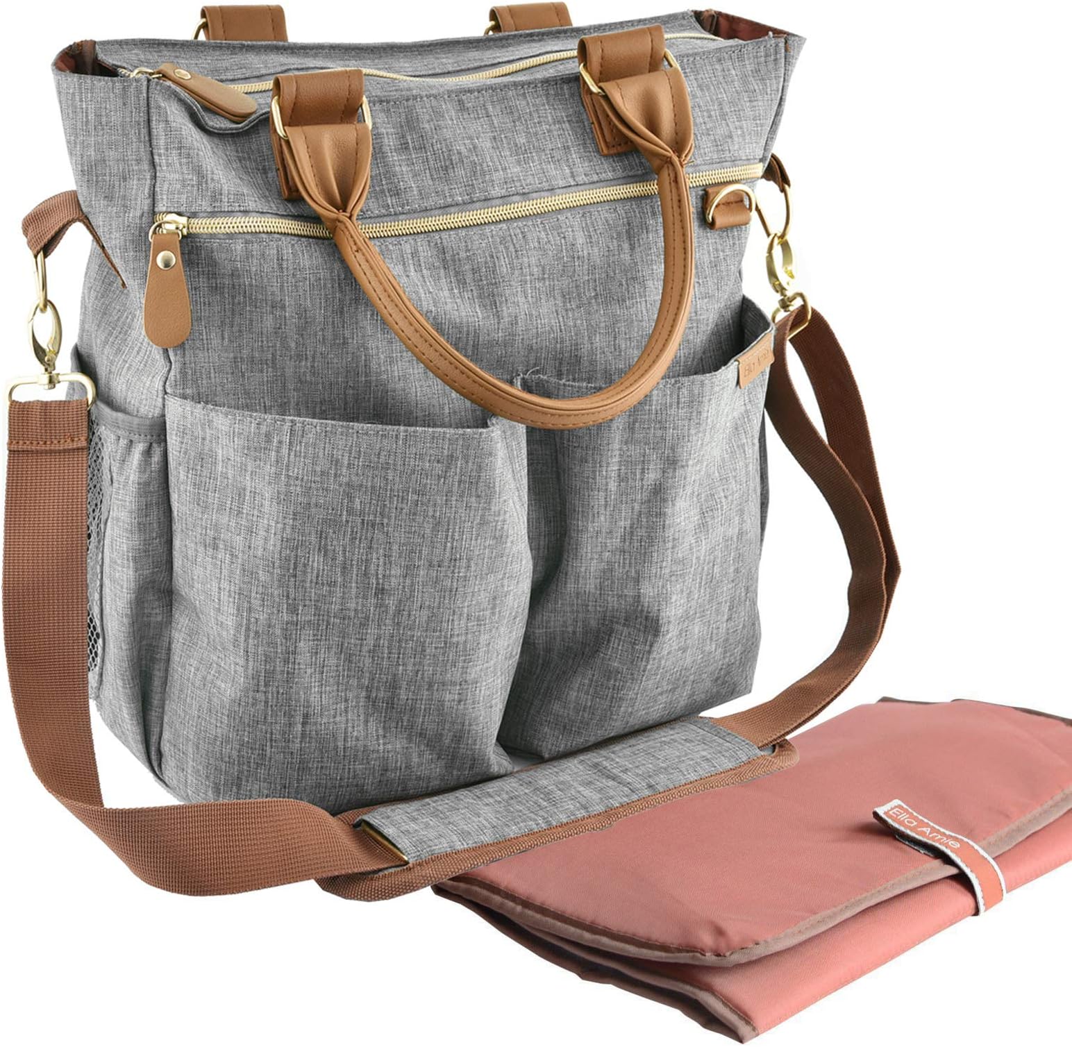 Baby changing bag with changing mat diaper bag - hospital maternity - large travel nappy bag - grey
