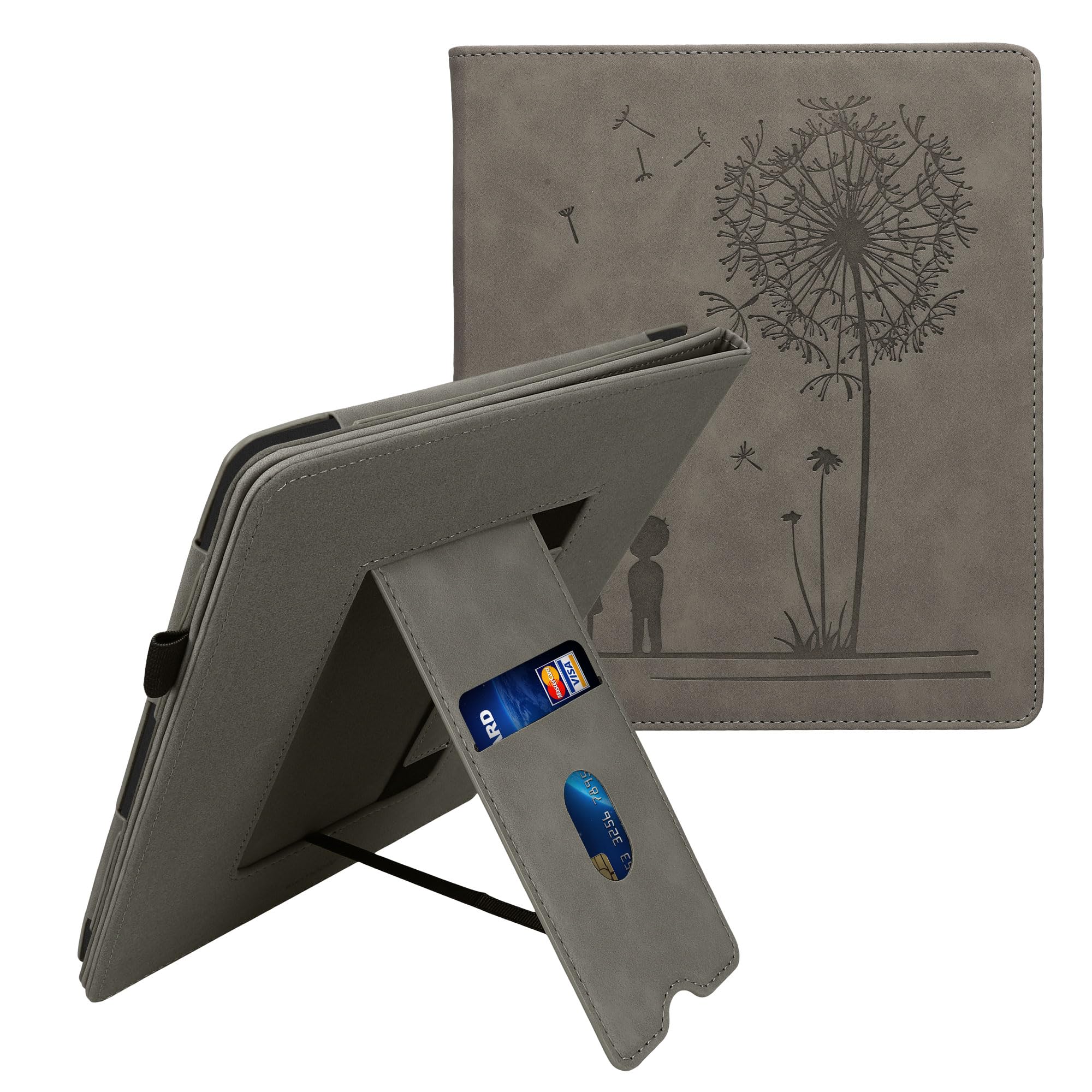 kwmobile Schutzhülle kompatibel mit Amazon Kindle Scribe (2022/2024) Flip Hülle - Cover mit Handschlaufe - Pusteblume Love Grau