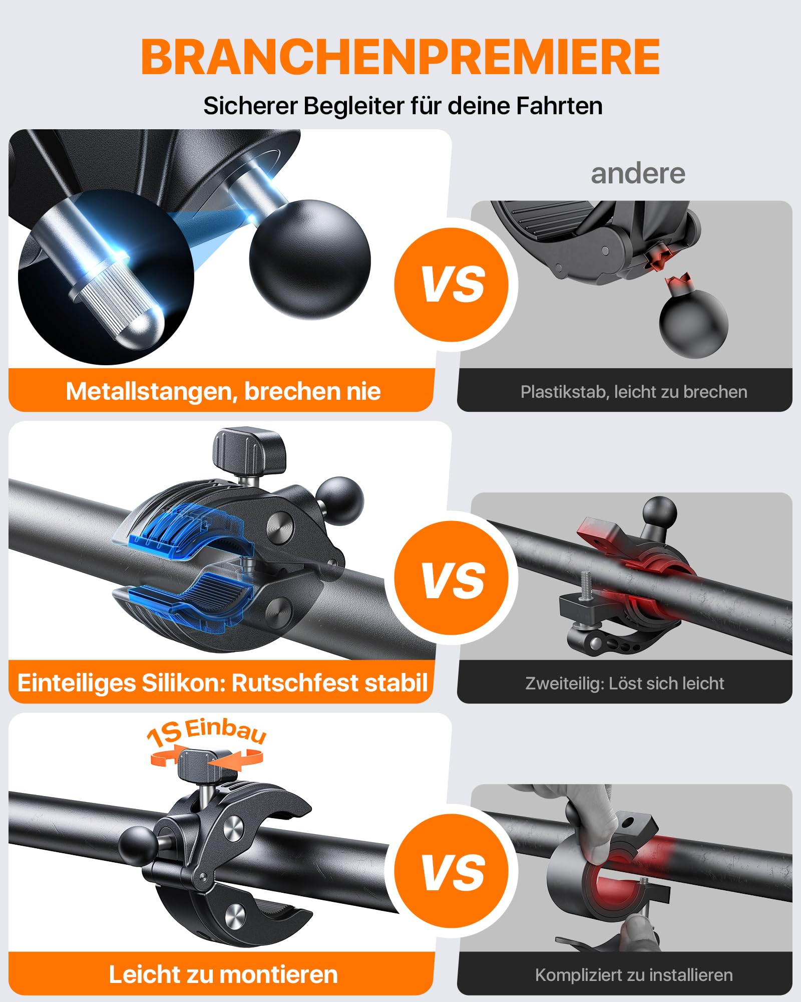 andobil 2026 Handyhalterung Fahrrad [ Top Verarbeitet ] 165 km/h Stoßfest [ 1s Einhandbedienung ] Universal Handyhalterung Motorrad 360° Handyhalter Fahrrad für iPhone 17/16/15 Pro Max Samsung S25