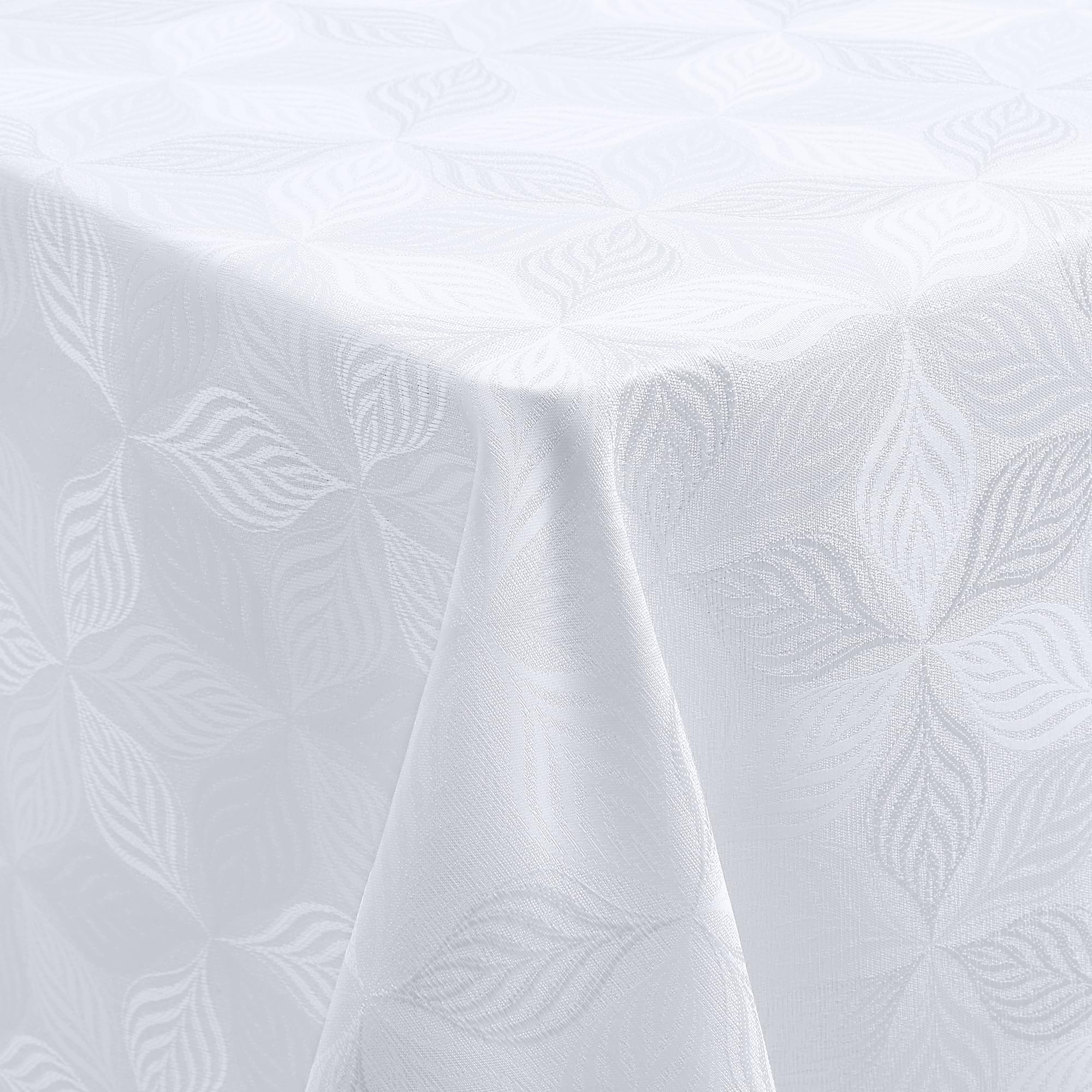 Homaxy Mantel lavable rectangular, 140 x 220 cm, jacquard, con adornos, antimanchas, fácil cuidado, color blanco