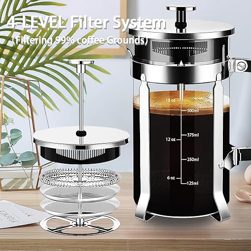 Miniatura 62 de Cafetera de prensa francesa de 34 onzas, cafetera espresso de 5 tazas, cafetera de borosilicato grueso resistente al calor con 4 pantallas de filtro