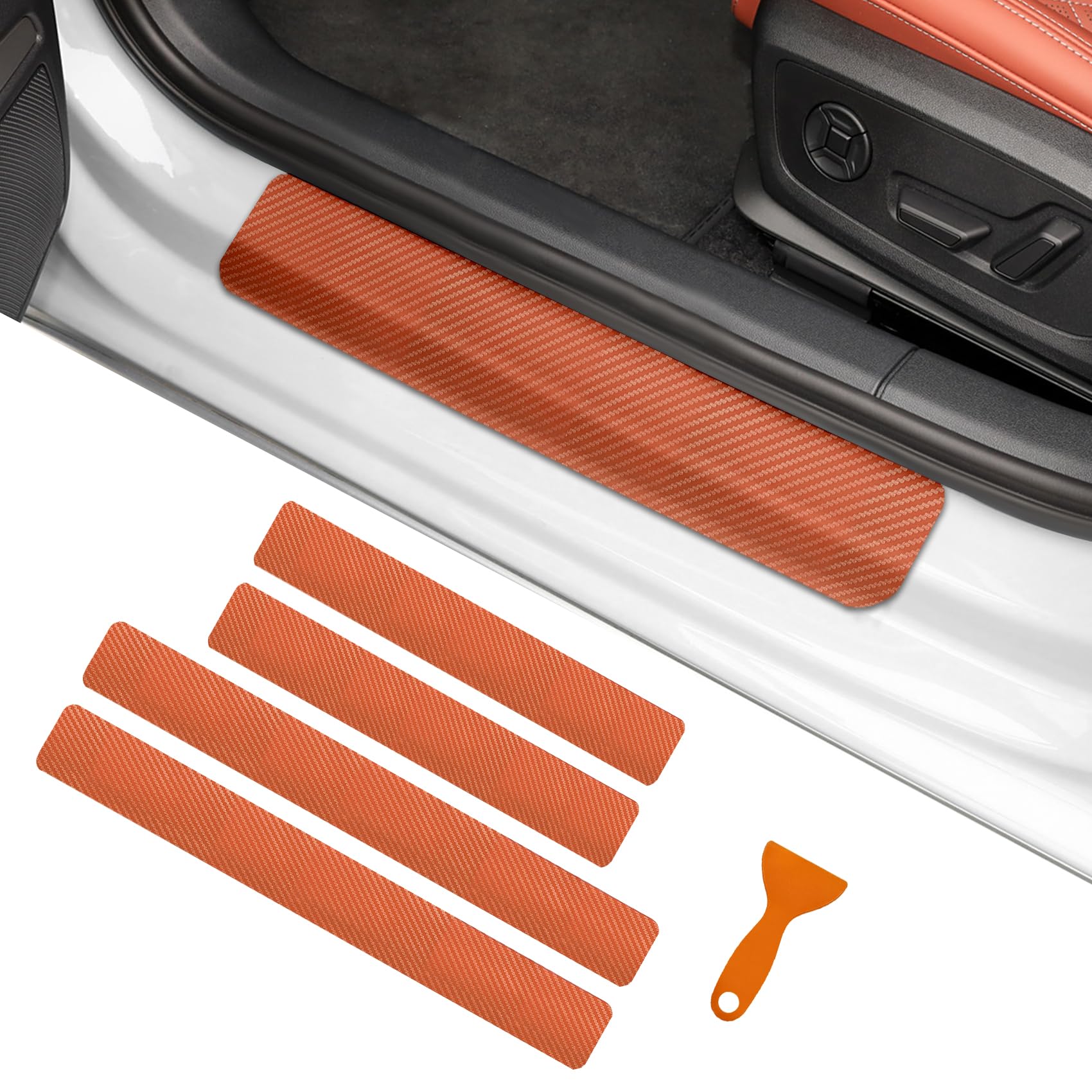 QZTYTY 4PCS Car Door Sill Protector, Car Door Edge Guards, 3D Carbon Fiber Auto Door Entry Edge Guard Protection Trim, Anti-Scratch Car Door Threshold Strips Car Accessories for Vehicles (3D Orange)