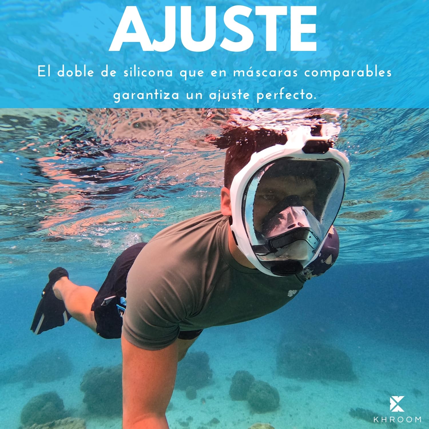 Khroom Máscara Snorkel Adulto Seaview Pro | Nuestra Mejor máscara de Buceo | Máscara Facial Completa Segura de CO2 para Snorkeling |Mascarilla Facial Completa también para niños