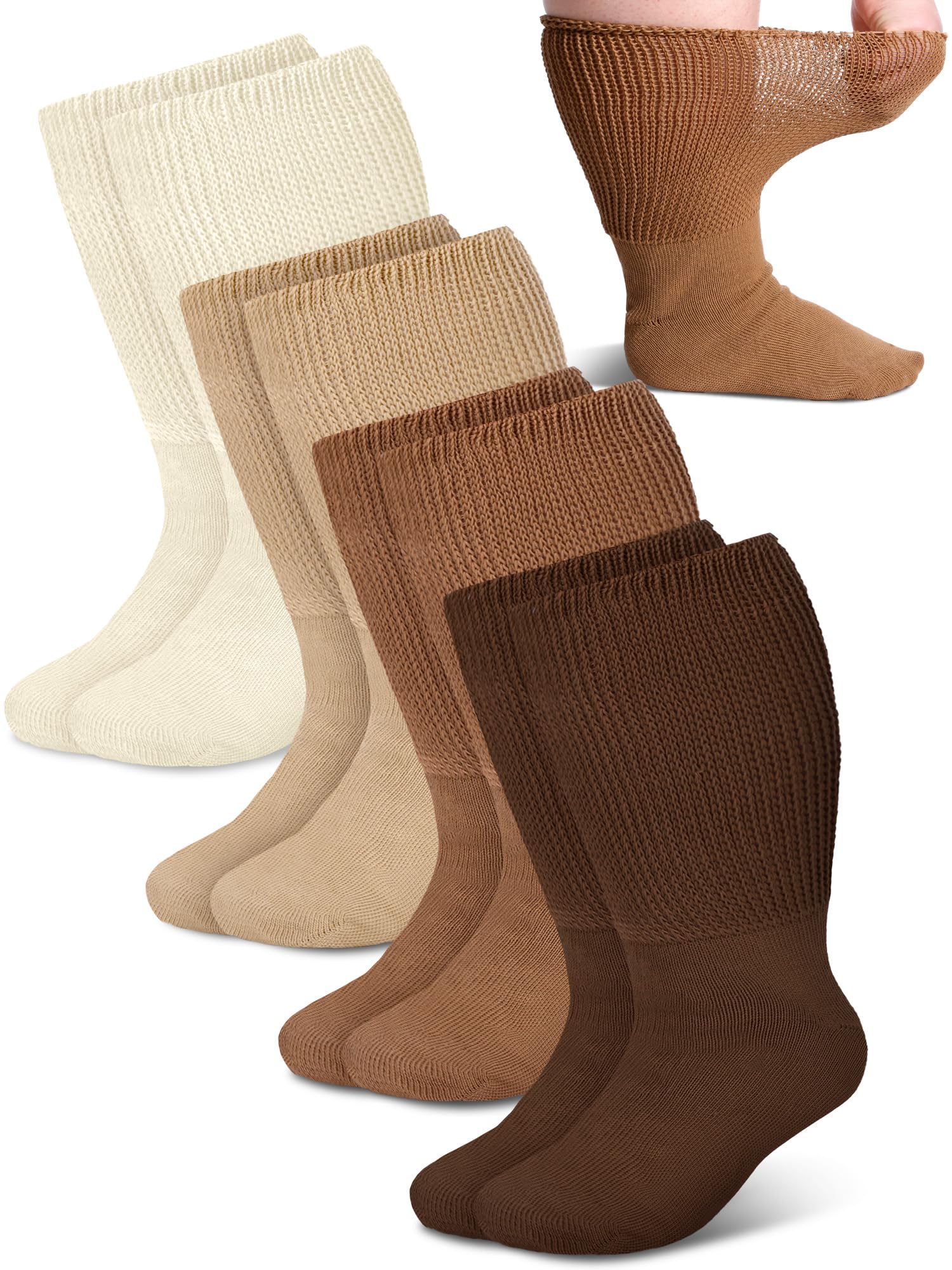 4 Pairs Extra Wide Socks - Swollen & Bariatric Non Binding Socks (Classic Color, Women 9-11)