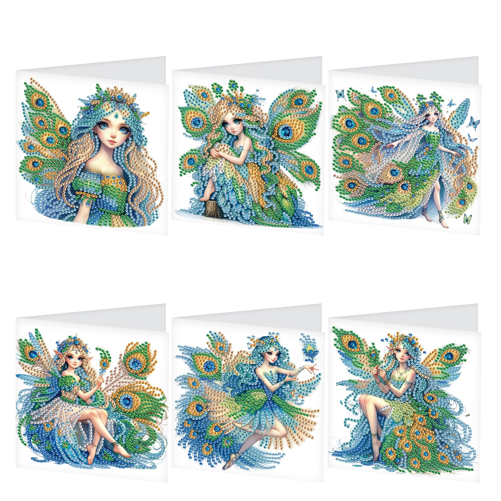 JISHSHAY 6 PCS Diamond Art Greeting Cards Peacock Diamond Painting Birthday Cards Fairy Elf Gem Painting Gem Art Mosaic Kits for Adults for Thanksgiving Anniversary Valentine Graduation All-Occasion