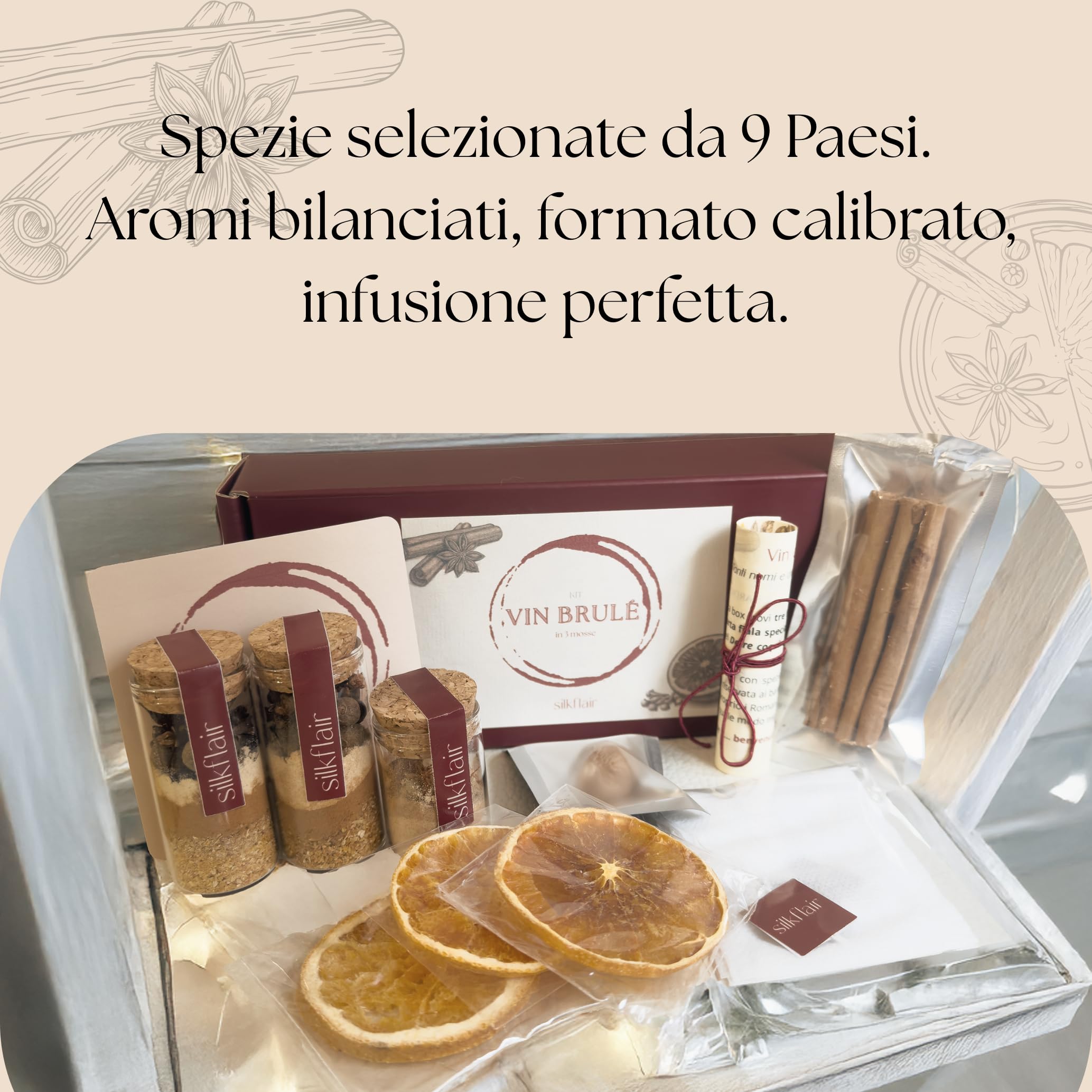 Kit vin brulè deluxe – Mix spezie per vin brulè e vino caldo – 3 miscele premium – Idea regalo Natale – Made in Italy