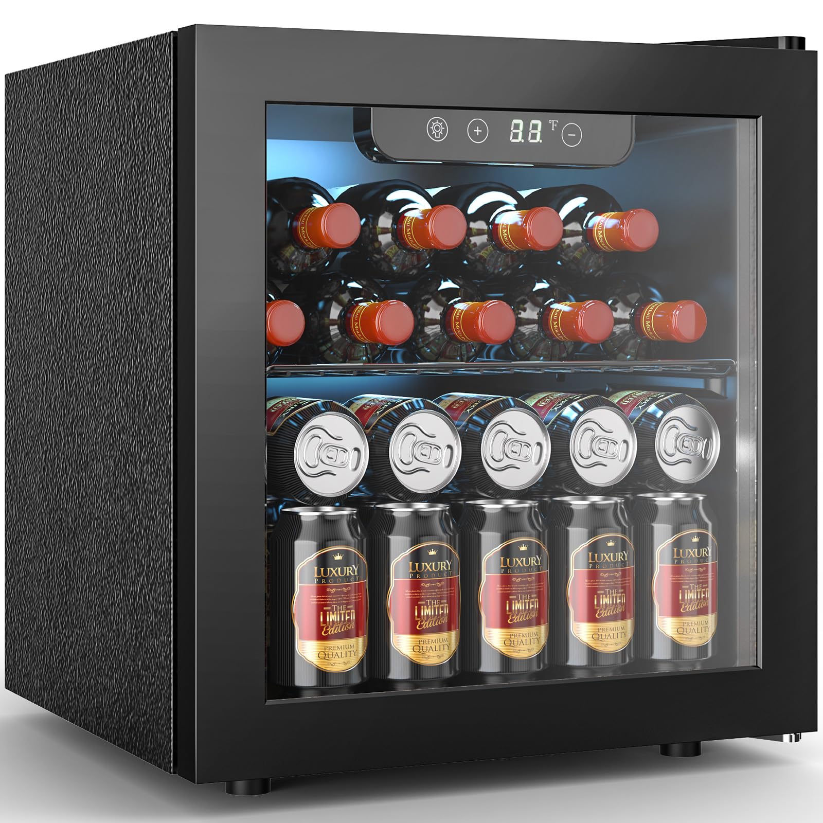 Electactic Wine Cooler, 12 Bottle/48 Can Beverage Refrigerator, Mini Fridge Glass Door with Adjustable Shelves, Digital Temperature Display, Freestanding Small Wine Fridge for Soda, Wine or Beer